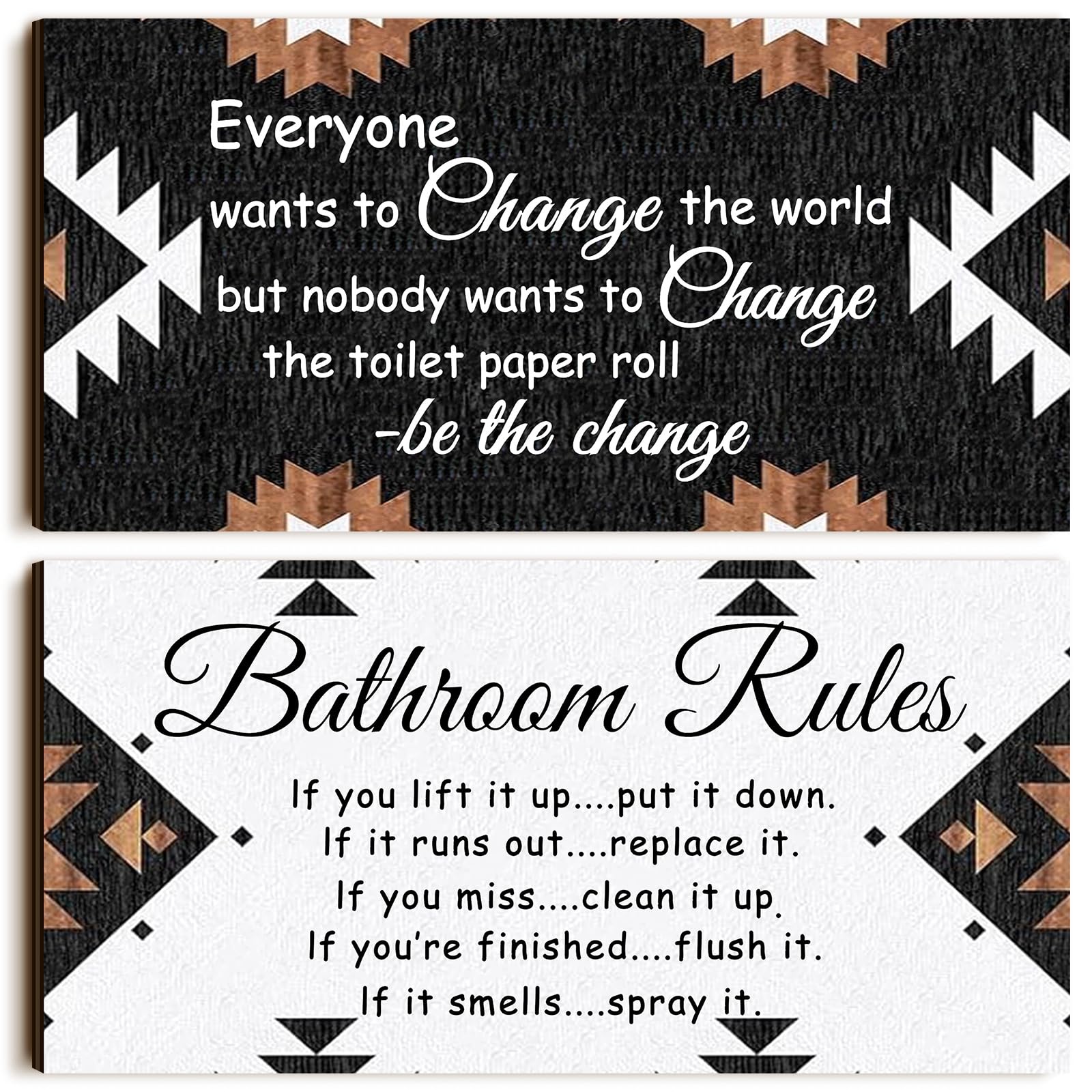 Jetec 2 Pieces Funny Bathroom Signs Bathroom Wall Decor Toilet Wall Accessories Farmhouse Toilet Rustic Wooden Signs (Boho Style