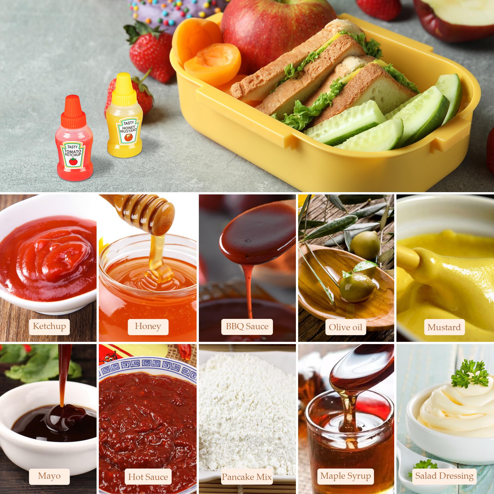 Ronrons 4 Pieces Mini Ketchup Bottles For Bento Box Accessories, 25Ml Mini Condiment Squeeze Bottles Plastic Sauce Bottles Conta