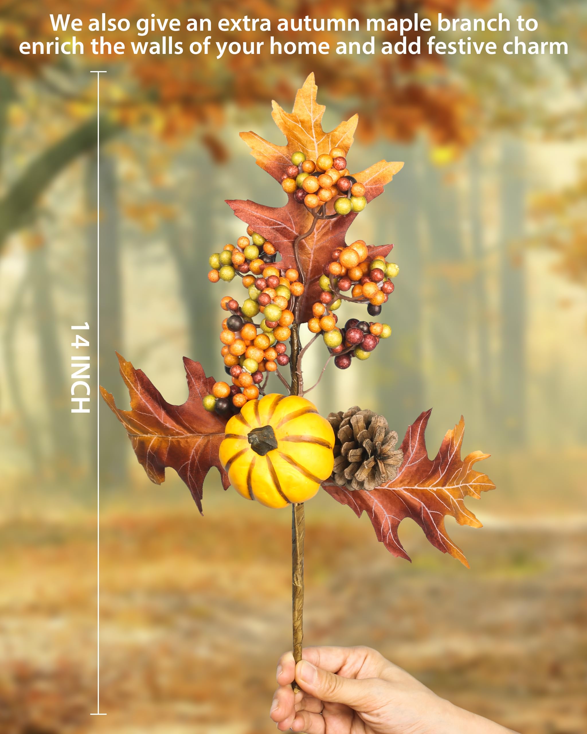 DFRREN 24 Inch Thanksgiving Fall Wreath, Autumn Wreaths for Front Door Halloween Wreath with Pumpkin Red Lantern Fruit Maple Lea