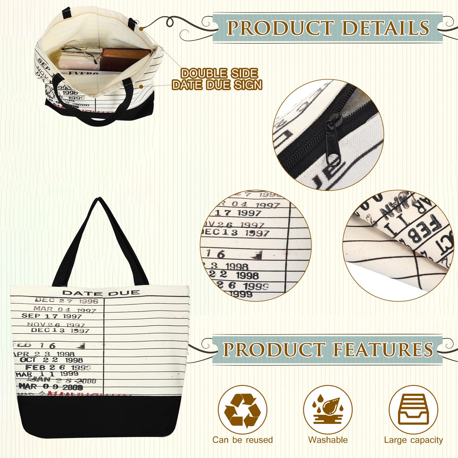 Sieral 2 Pcs Library Due Date Tote Bag For Library Lovers' Day Librarian Gifts Library Book Bag Book Tote Bag Canvas Toiletry Ba