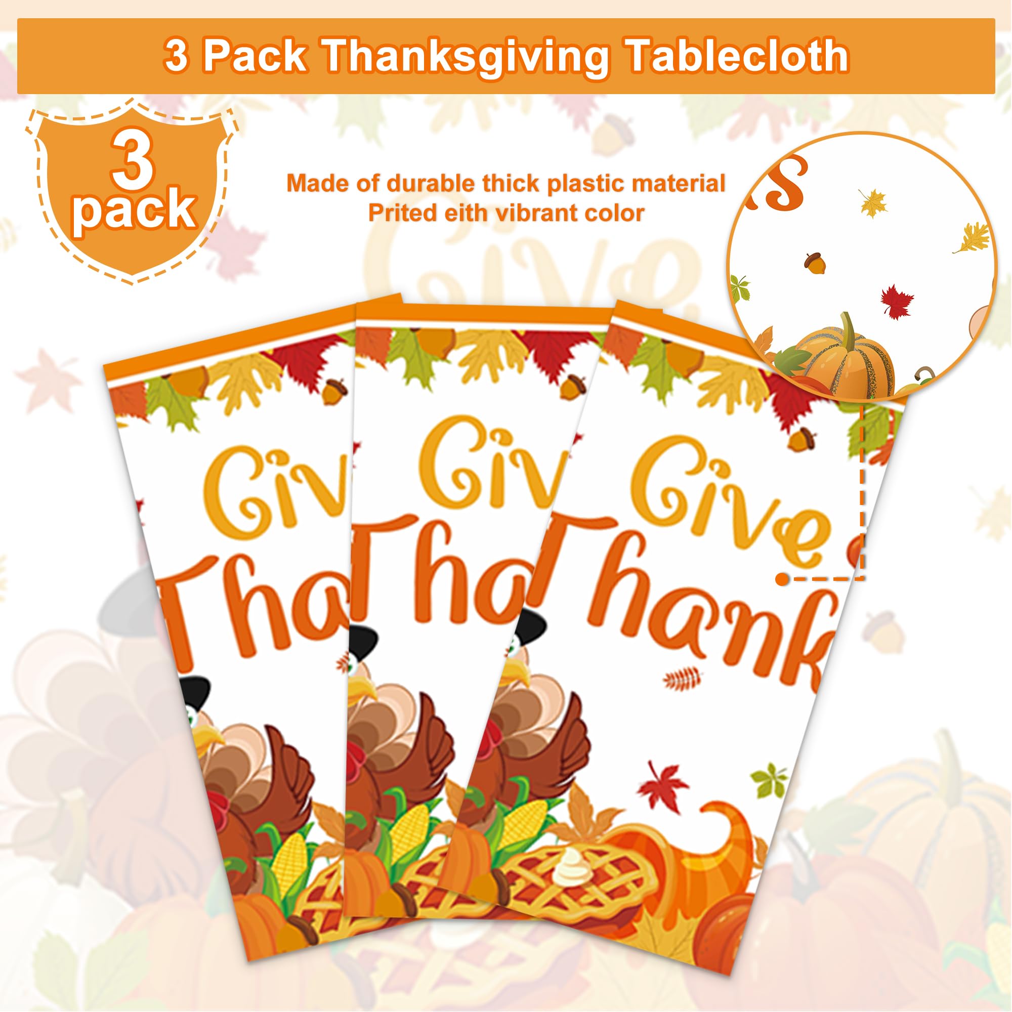 XueXiceili 3pcs Thanksgiving Tablecloths Fall Picnic Turkey Disposable Plastic Maple Leaves Covers for Thanksgiving and Harvest