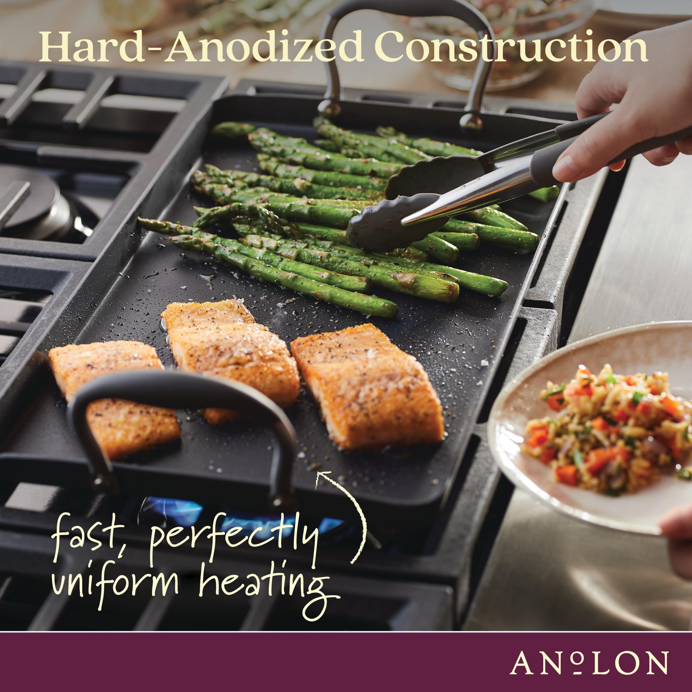 Anolon Advanced Home Hard Anodized Nonstick Double Burner Griddle With Roasting Rack, 10 Inch X 18 Inch, Moonstone