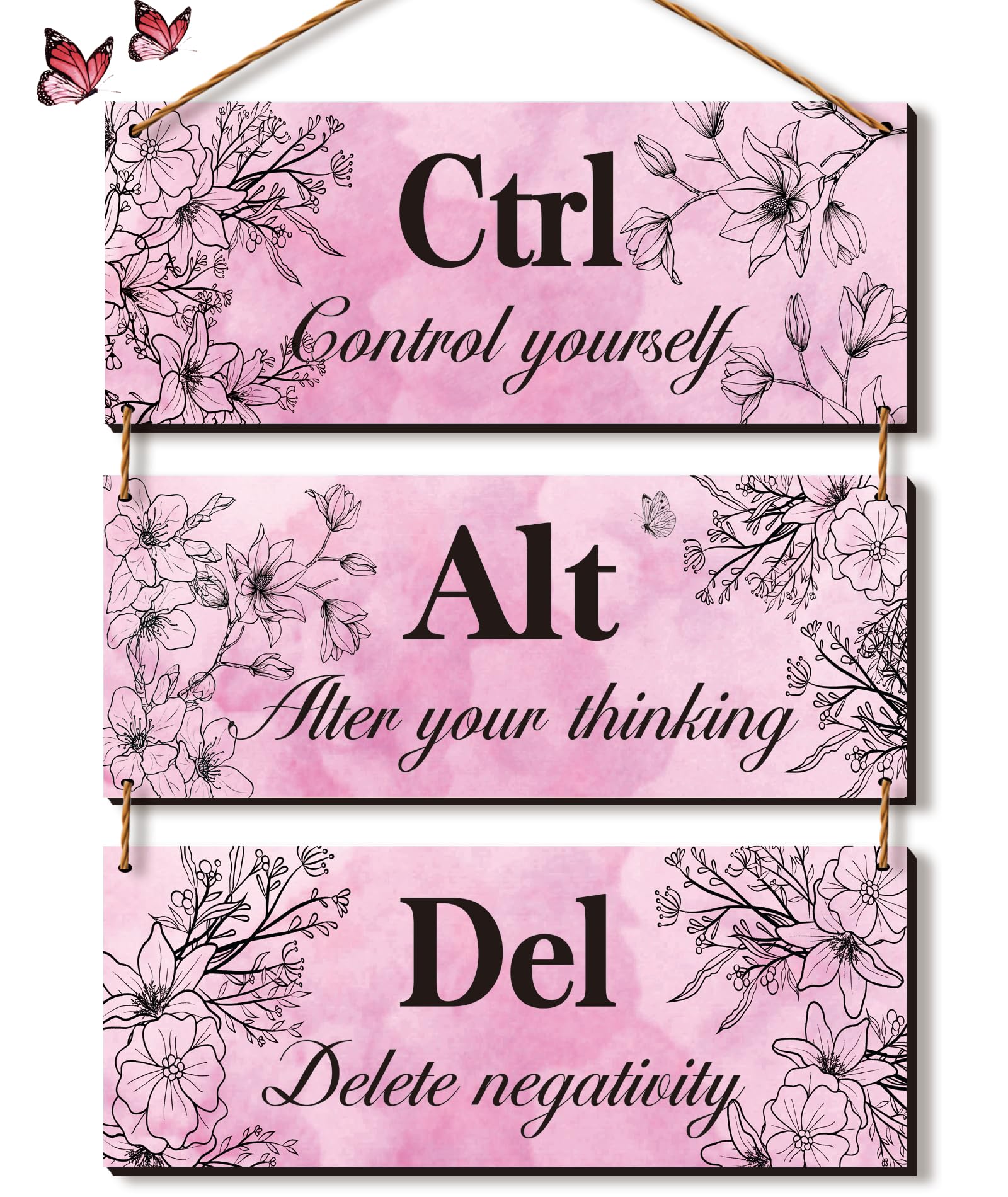 3 Pieces Hot Pink Wall Decor for Girl Room Pink Decor Floral Wooden Wall Art Inspirational Hot Pink Bathroom Wall Decor with Pos