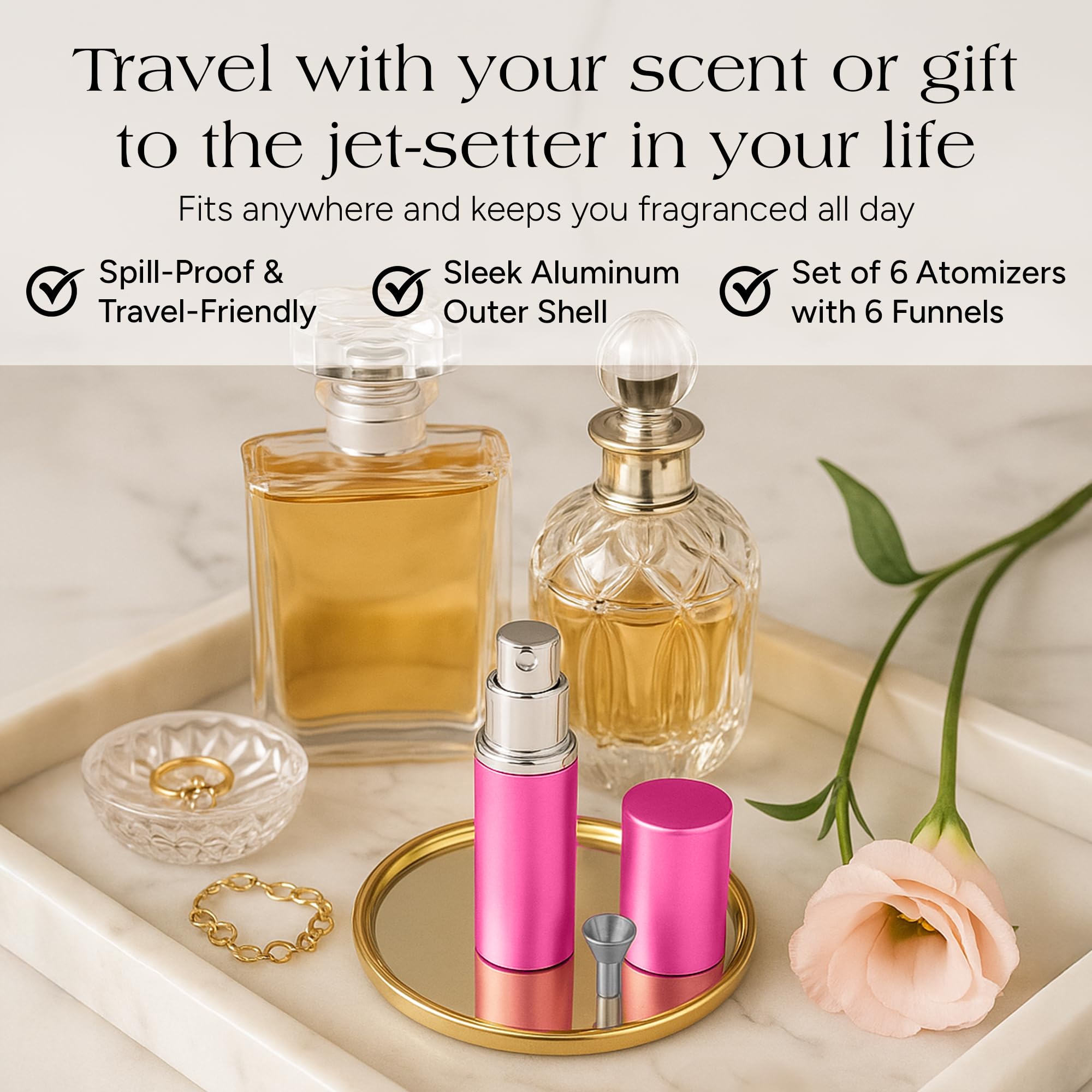 Youzey Perfume Atomizers With 6 Funnels - Travel-Size And Leak-Proof Refillable Atomizer Sprayer For Perfume And Cologne - Safe