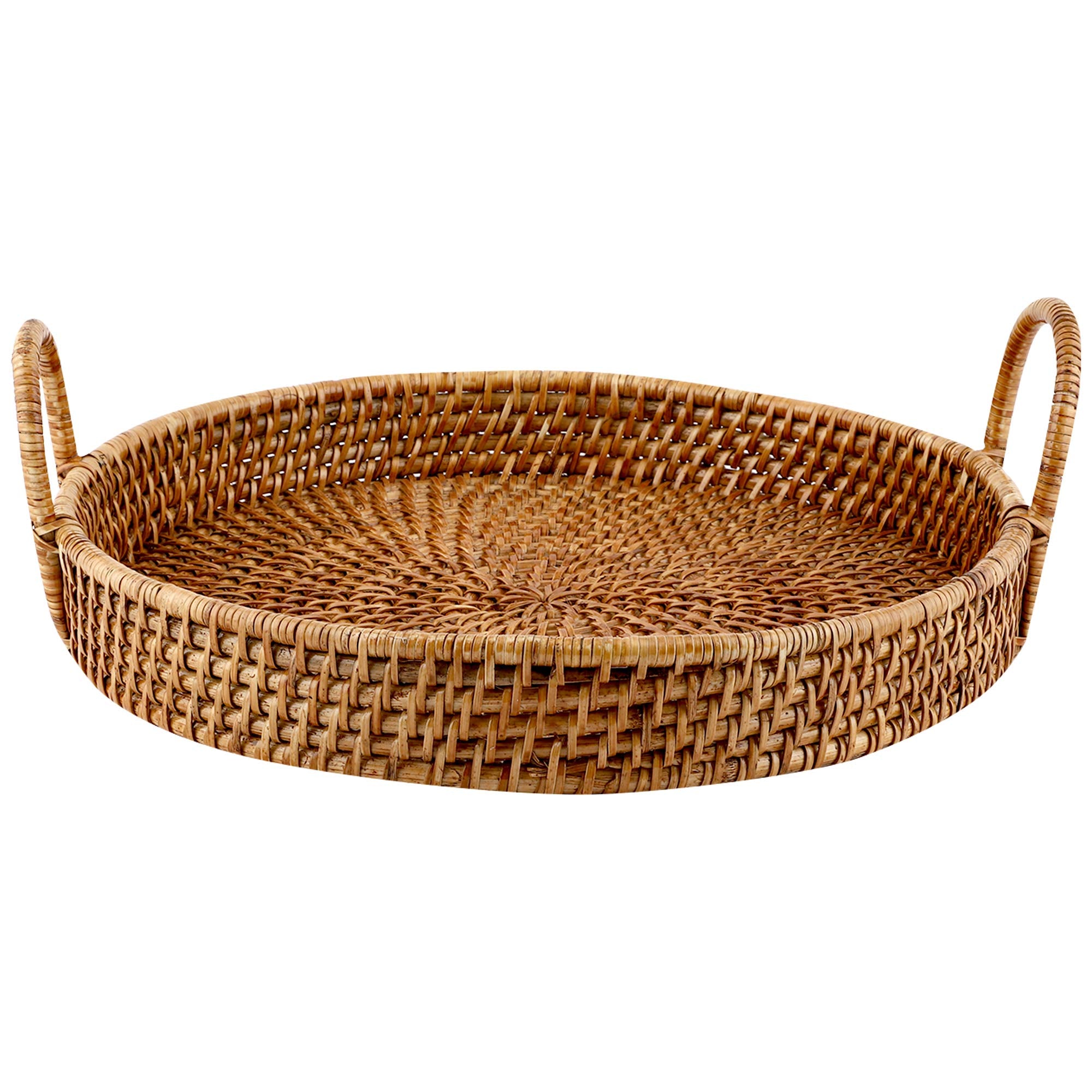 AKWAY Wicker Serving Tray Wooden Serving Tray For Home | Dining Table Decorative Round Shape Trays | Serving Tray For Party Gues