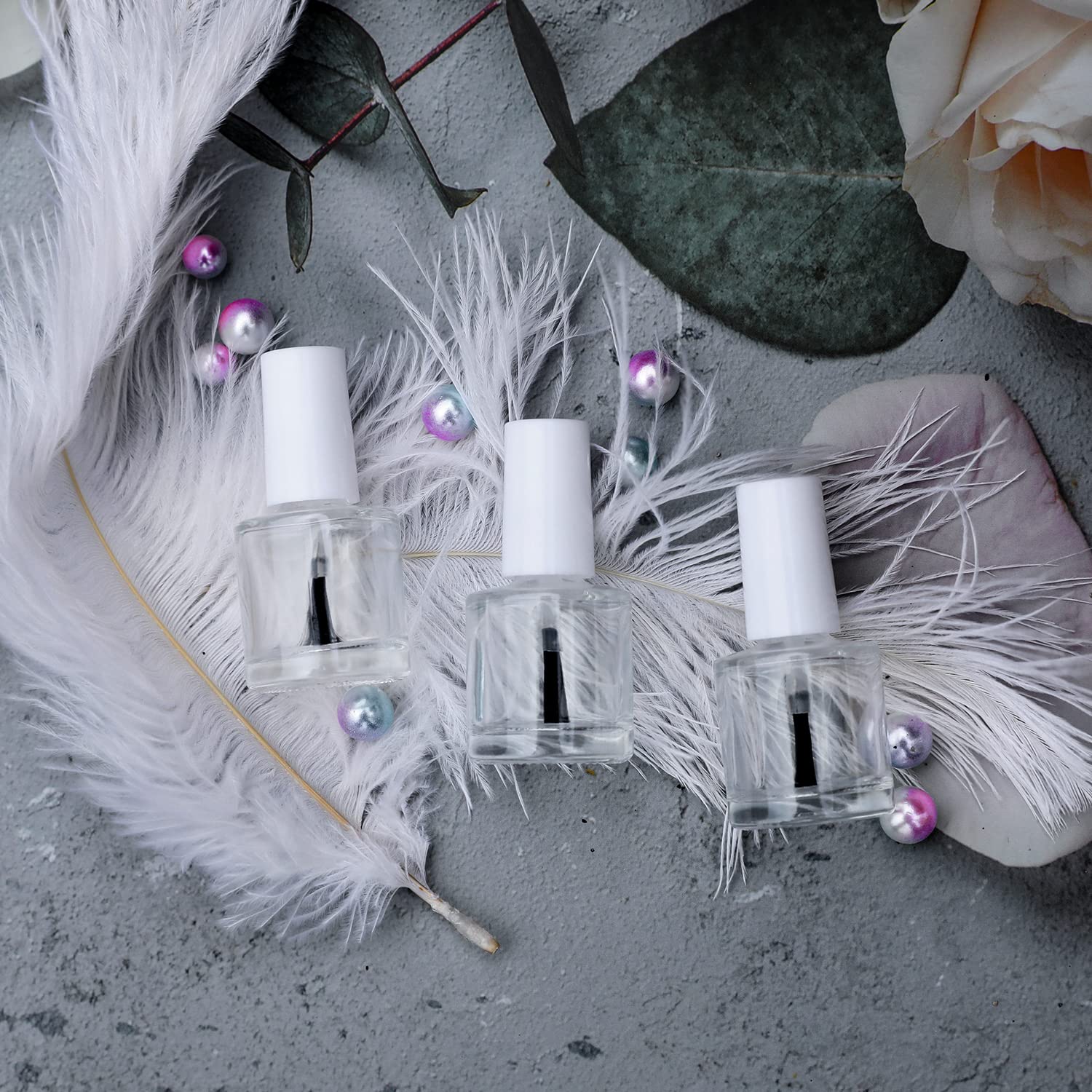 Agidea 6Pcs Empty Nail Polish Bottles With Brush White Cap, 10Ml Empty Clear Glass Refillable Nail Fingernail Polish Bottles Cir