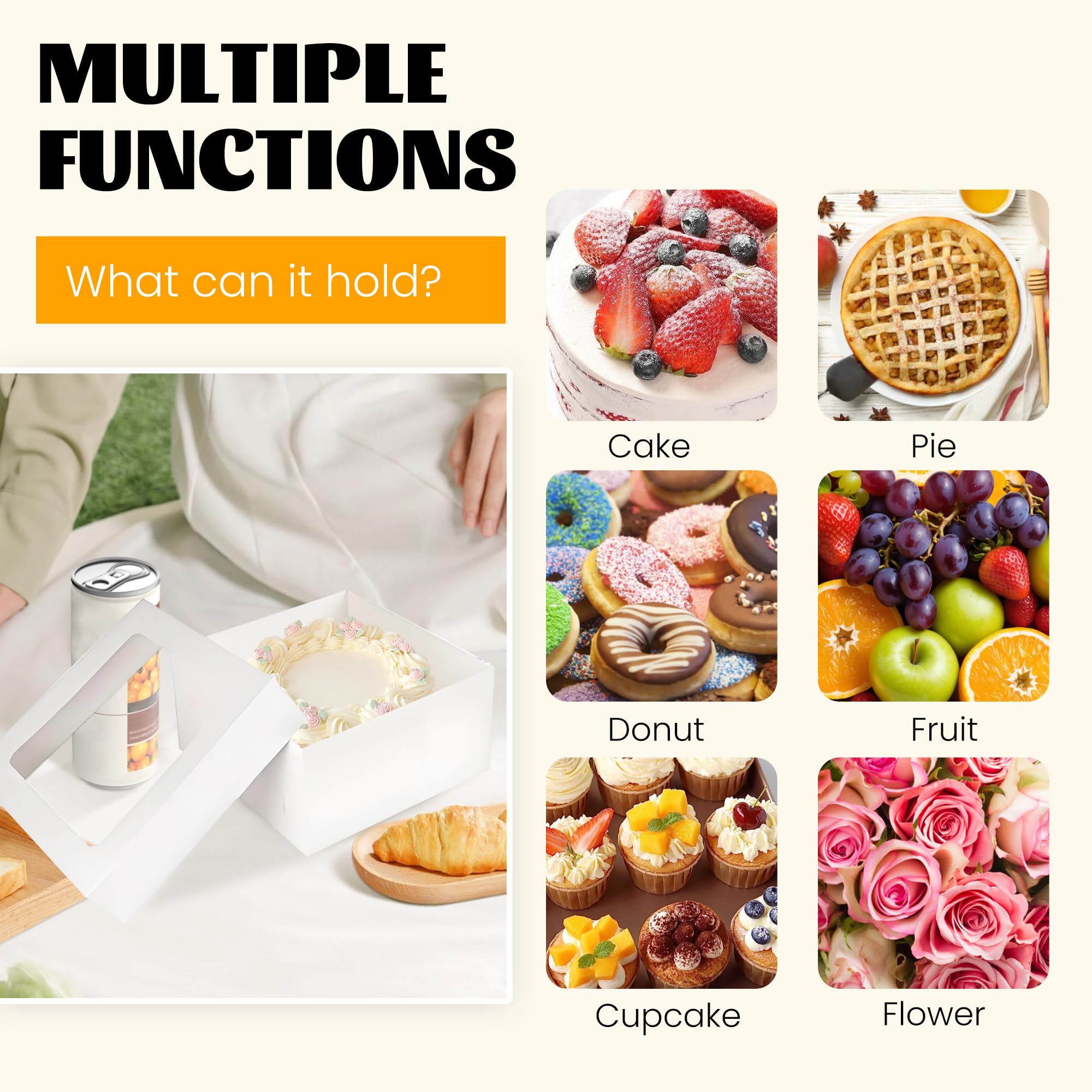 LOKQING 20Pcs Cake Boxes with Window and Cake Boards White Bakery Boxes for Cakes Gift 12x12x6 Inches(10 Boxes & 10 Boards)