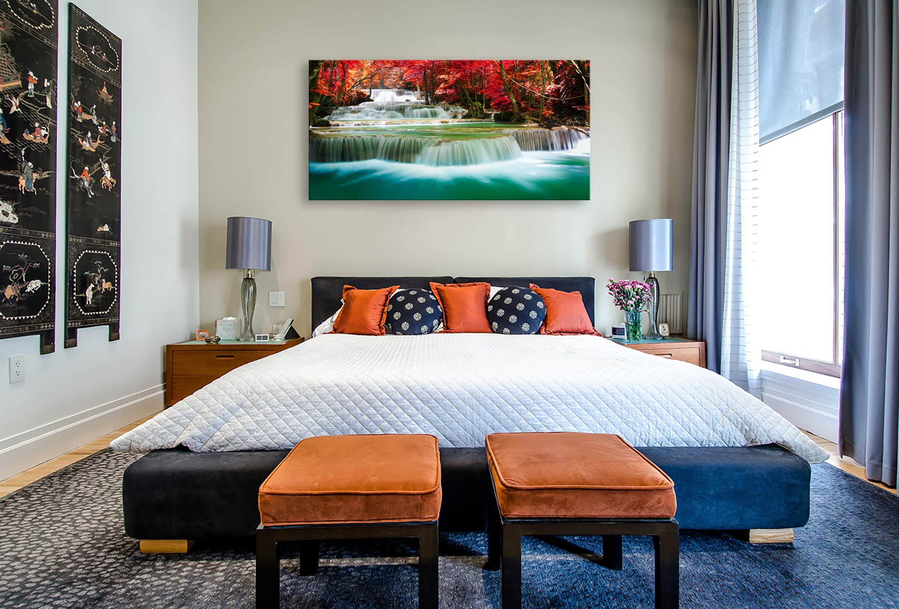 Cao Gen Decor Art-S05162 Wall Art 1 Pieces Waterfall Canvas Print Landscape Paintings Framed Red Trees Forest Canvas Falls Picture for Bedroom Living Room Office kitchen Home Decor Ready to Hang