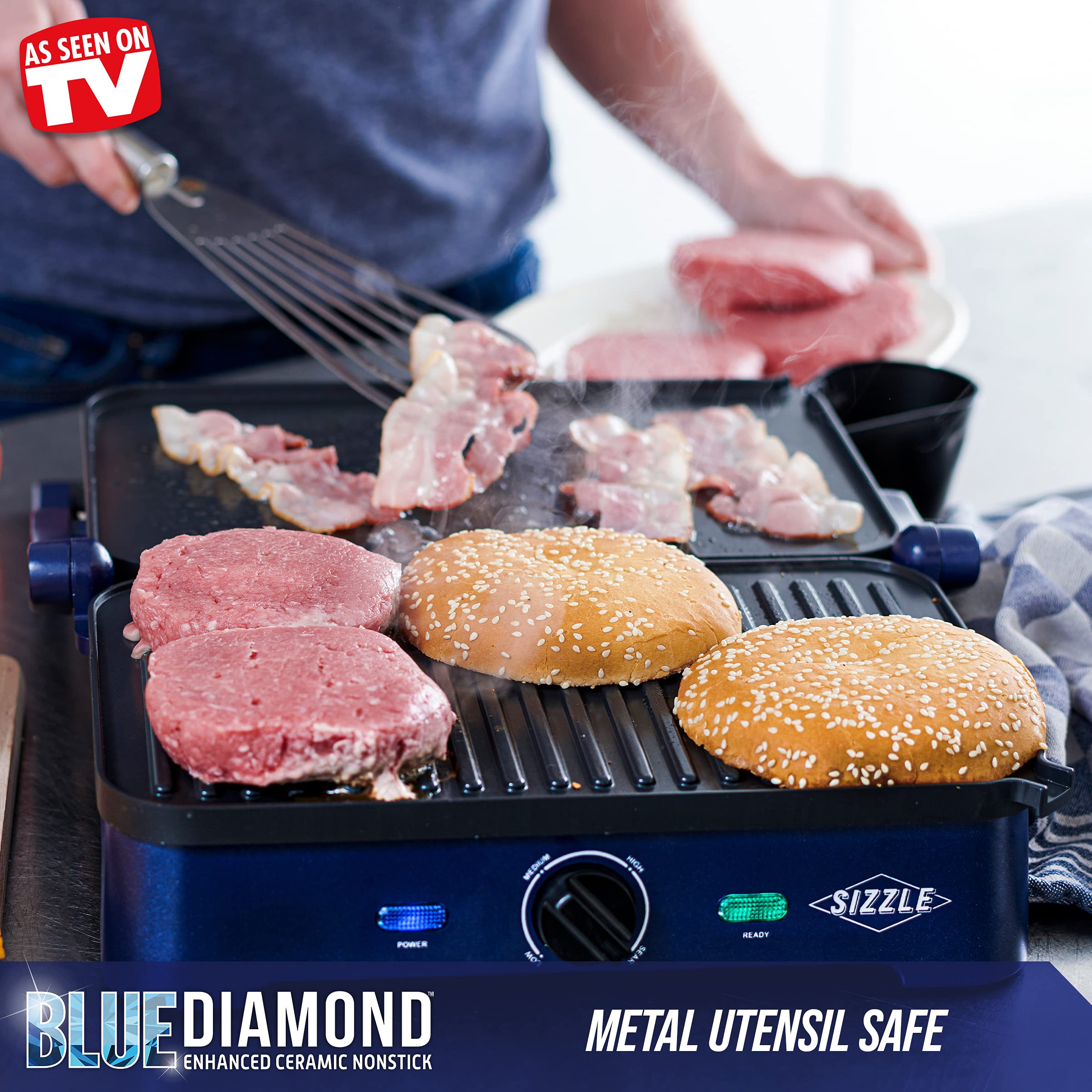 Blue Diamond CC002899-001 Sizzle Deluxe Electric Griddle and Grill Pan  Plates