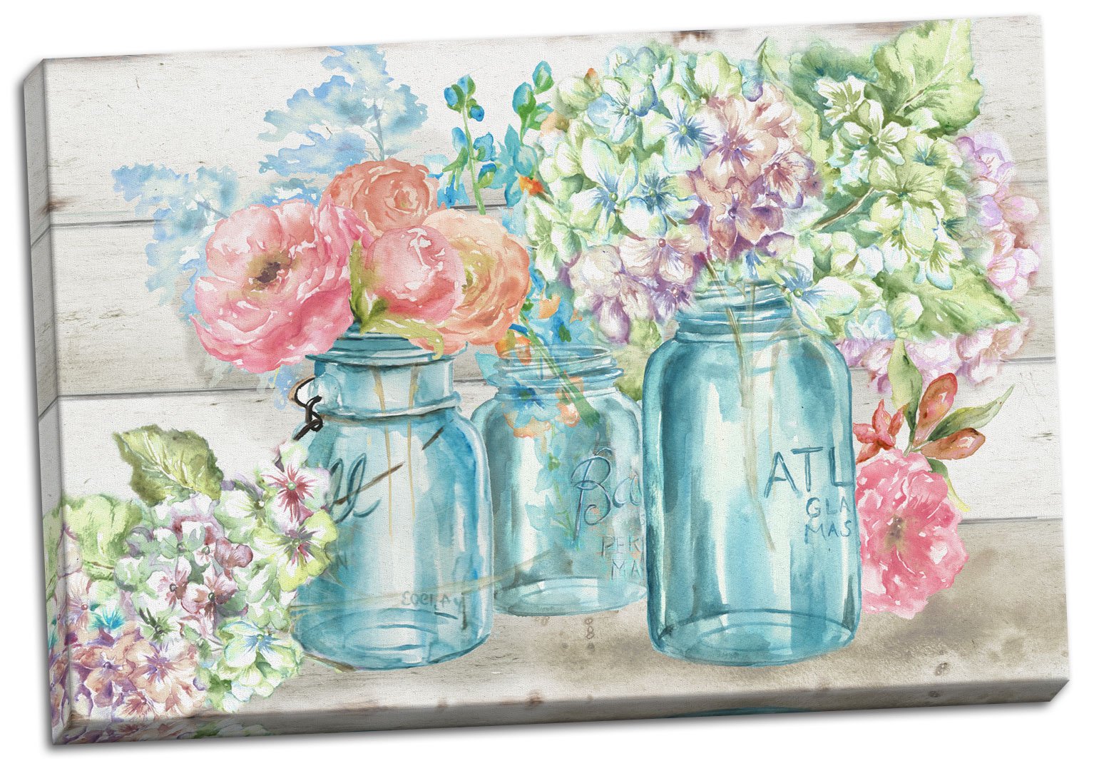 Gango Home Decor Beautiful Watercolor-Style Colorful Flowers In Mason Jar Floral Print By Tre Sorelle Studios; One 20X16In Stret