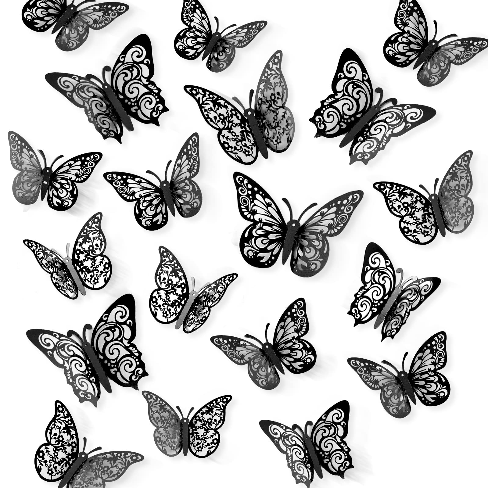 72 Pcs Black Butterfly Decorations, 3 Sizes 3 Styles, 3D Butterfly Wall Decor, Butterfly Party Decorations, Birthday Decorations