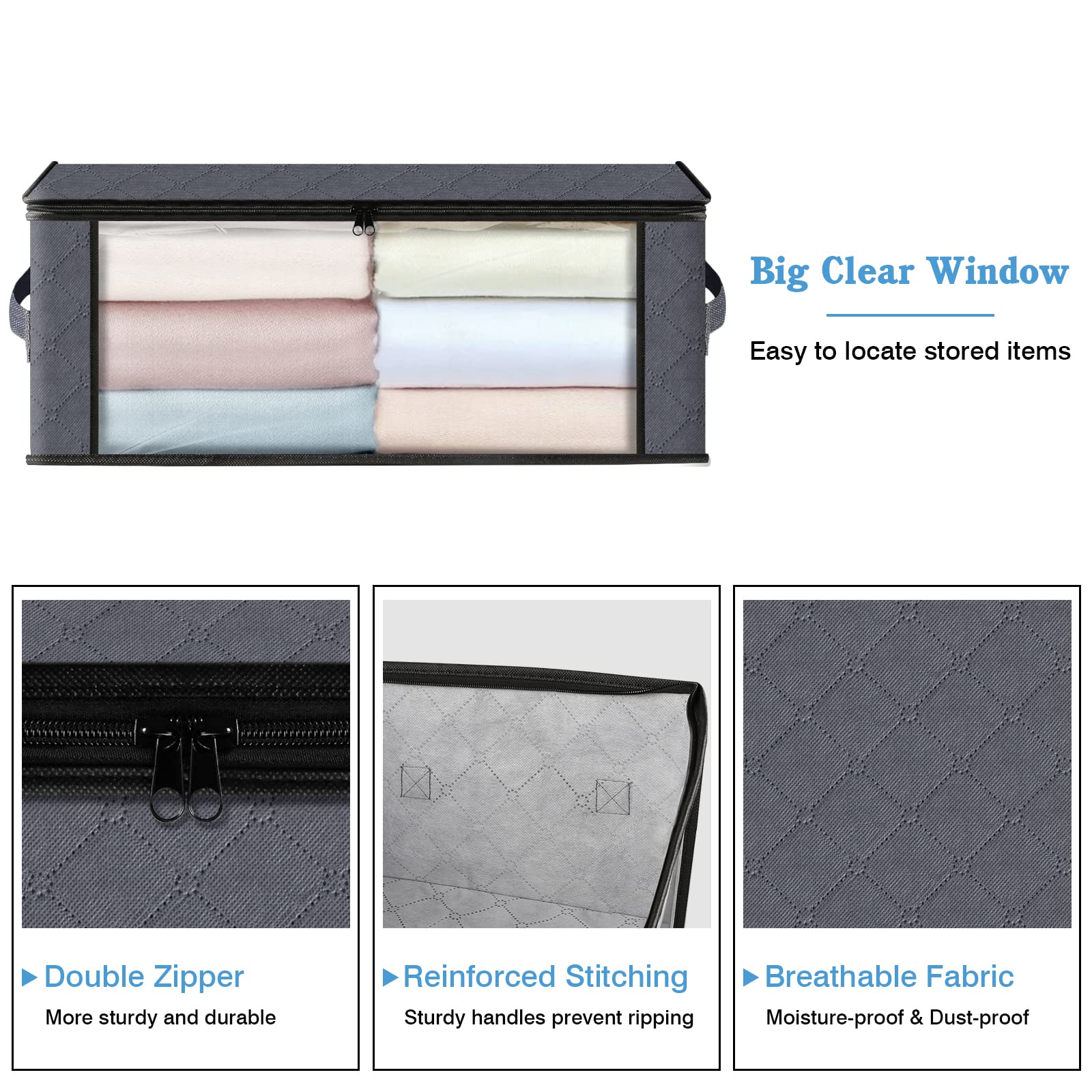 HomeHacks Storage 6-Pack Clothes Organizer Storage Bags Foldable Storage Box with Large Clear Window Sturdy Handles for Closet,