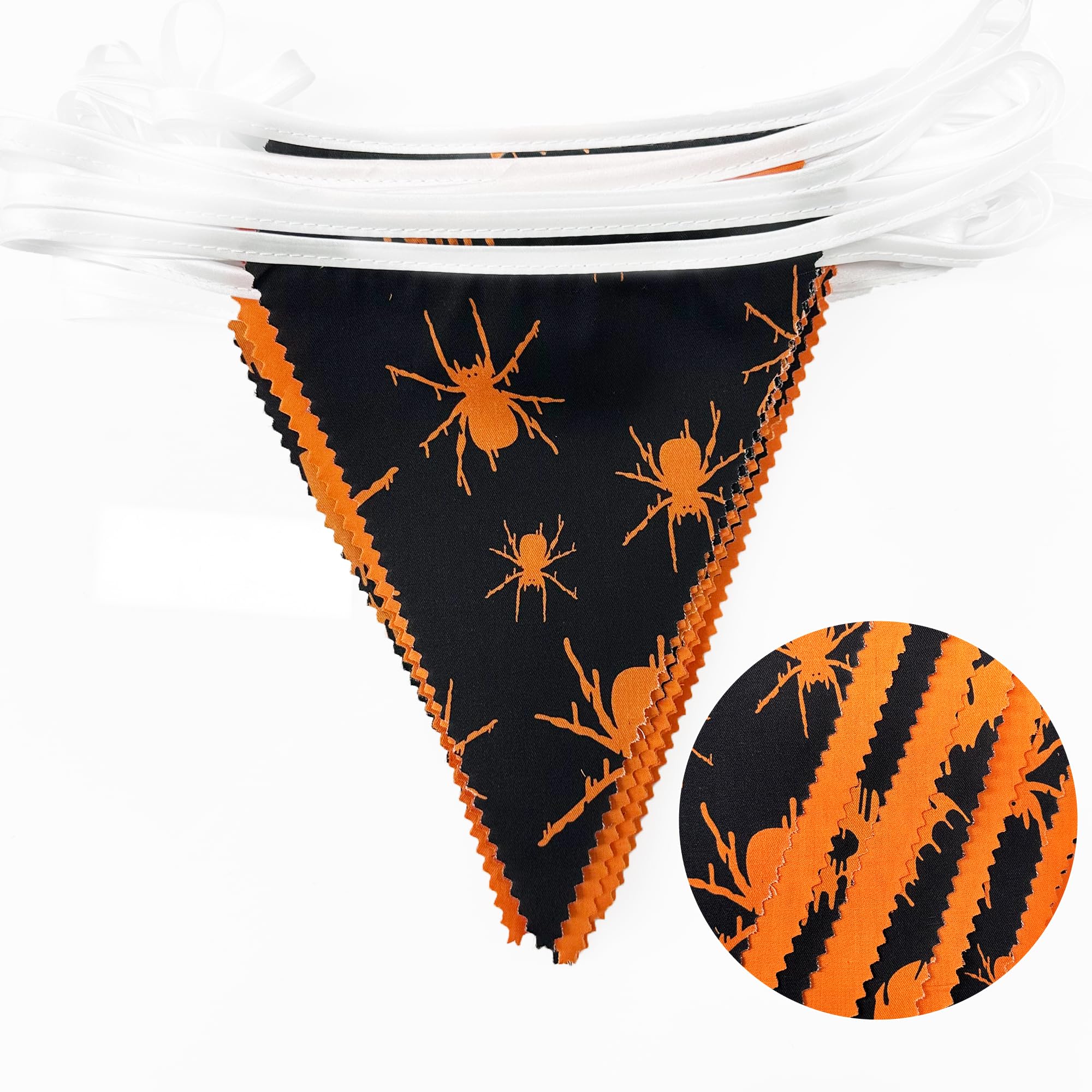 32Ft Orange Black Halloween Party Decorations Spider Skull Bats Fabric Pennant Banner Triangle Flag Bunting Garland Streamers Fo