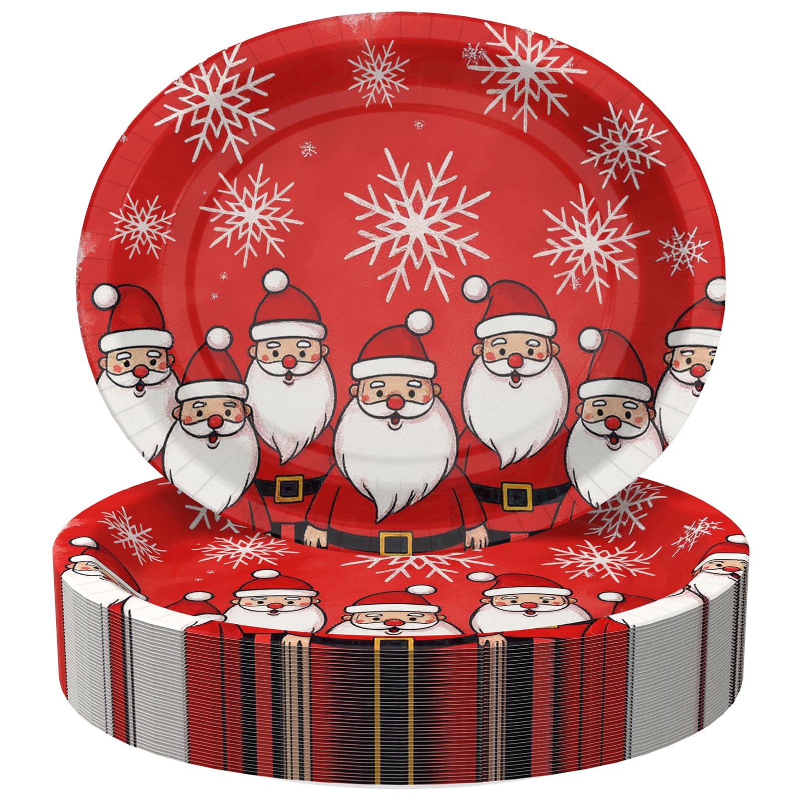 Tbsone 50-Count Christmas Disposable Paper Plates: Large Oval Heavy-Duty Dinnerware Set for Xmas Party Supplies and Holiday Dinn
