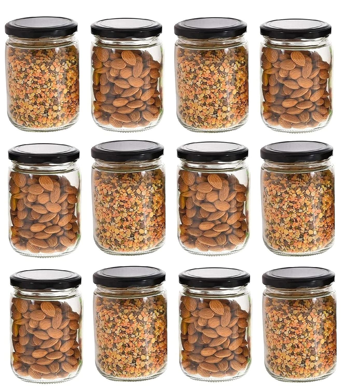Olazzo Glass Jar Containers Set Of 6 For Kitchen Storage  500 Ml Each  Airtight Black Lids, BpaFree, Food Safe  Pantry Stora