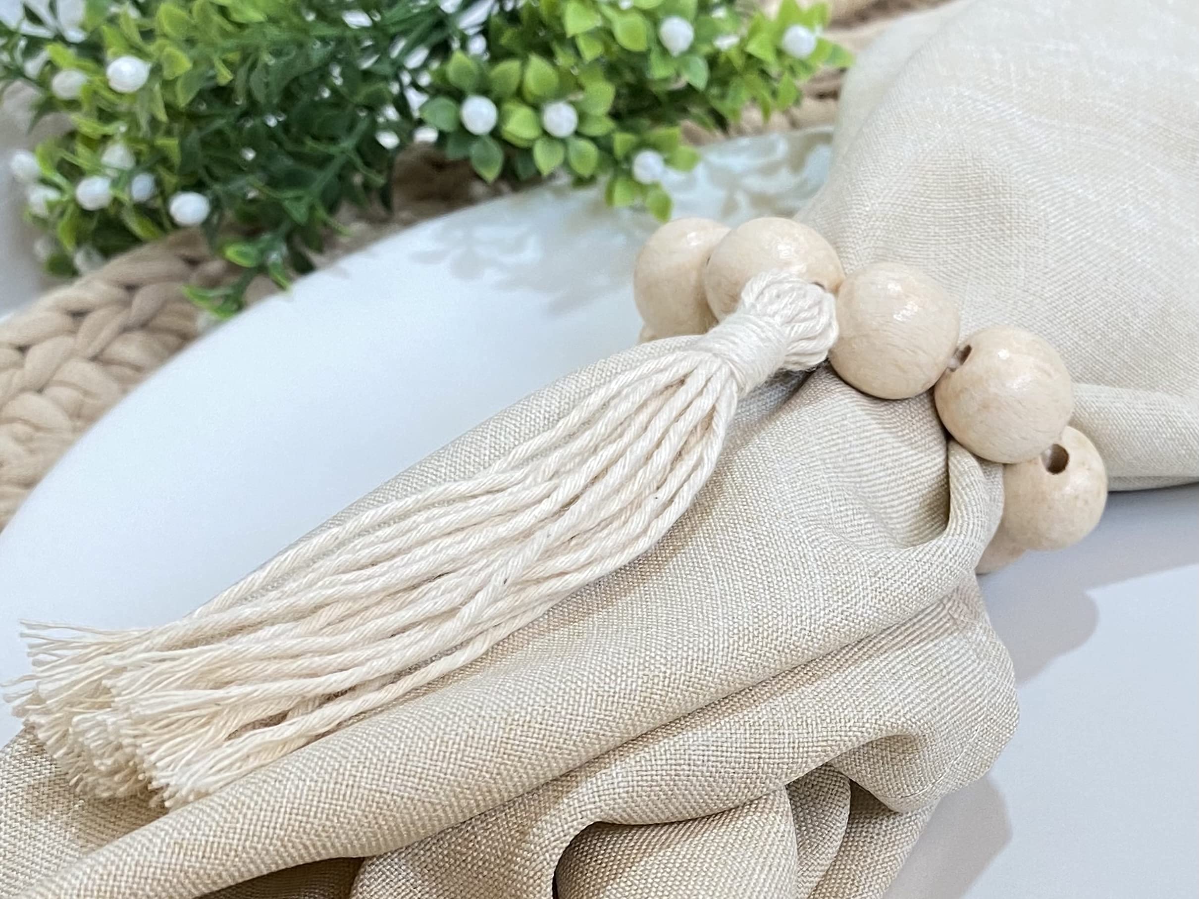 LEBEJUA Handmade Napkin Ring with Wood Beads & Jute Twine - Affordable Rustic Wooden Napkin Ring Holder for Table Decoration  Boho Style Farmhouse Napkin Rings  Napkin Rings Set of 6