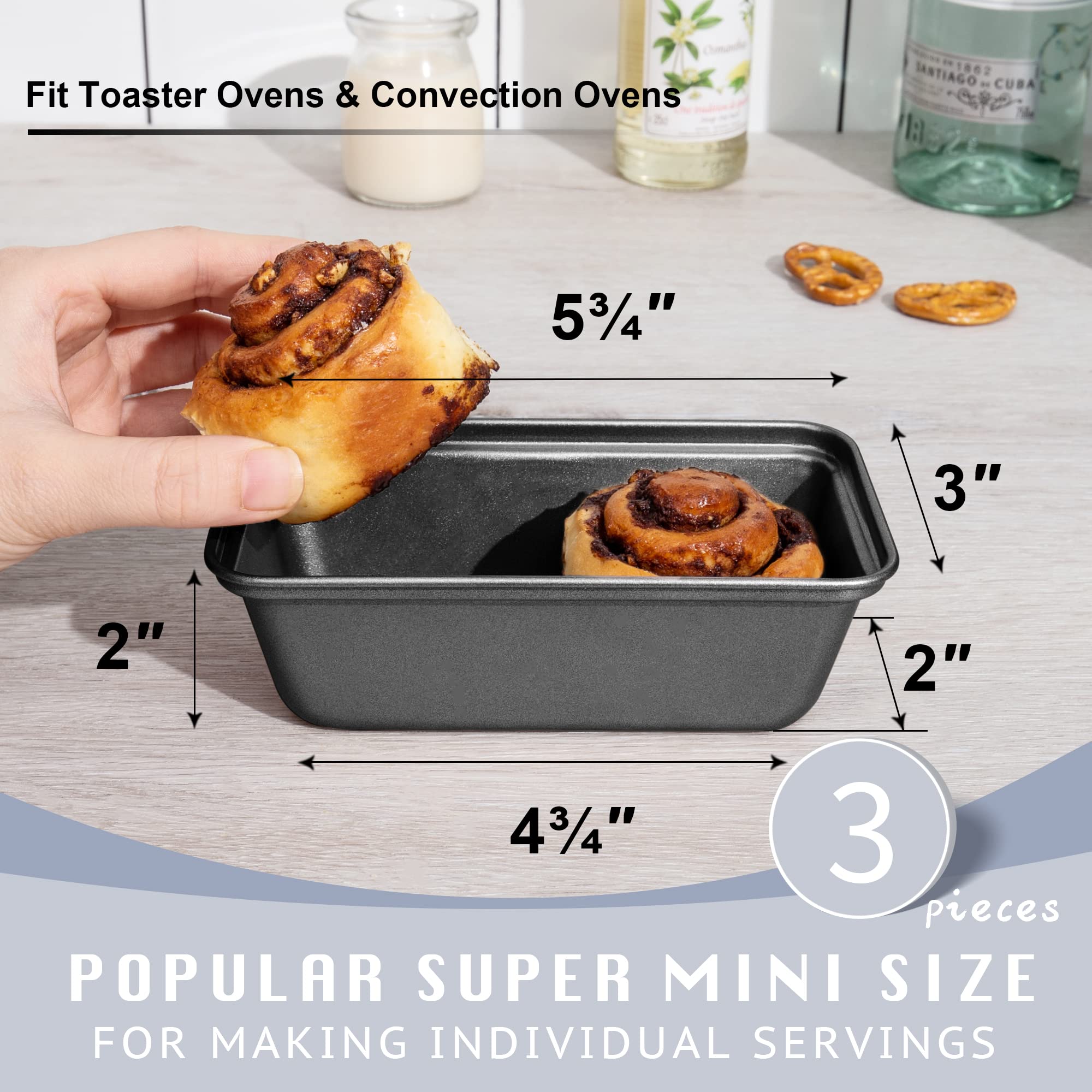 Hongbake Mini Loaf Pan For Baking Bread, 6 X 3.3 X 2 In Nonstick Small Banana Bread Tins Set Of 3, Tiny Carbon Steel Meatloaf Pa