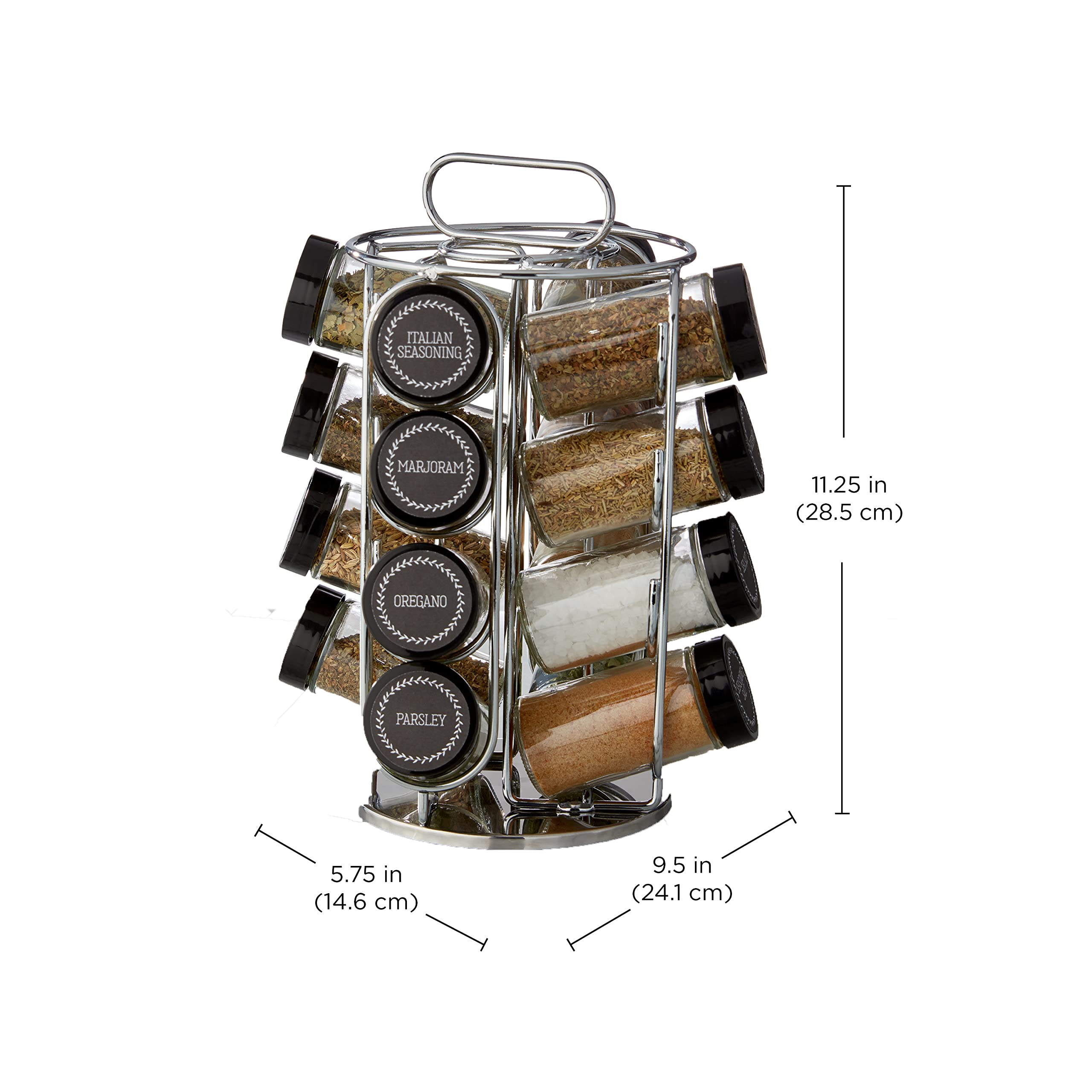 Kamenstein 16 Jar Montauk Revolving Countertop Spice Rack Organizer with Spices Included, FREE Spice Refills for 5 Years, Chrome