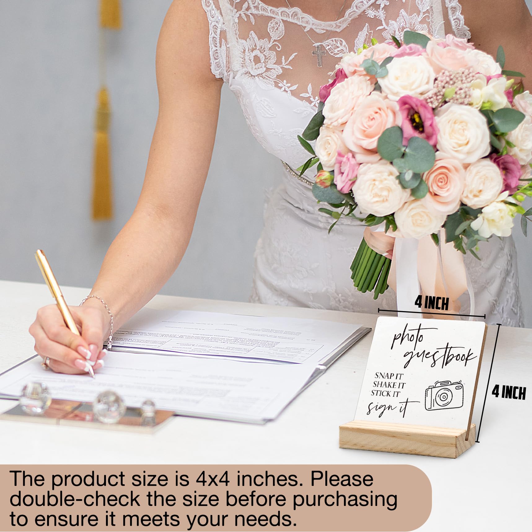 ANIANG Wedding Guest Book Desk Decor 4x4 Inch, Photo Guest Book Sign Wood Plaque, WeddingGuestBook Sign, Wedding GuestBook Sign