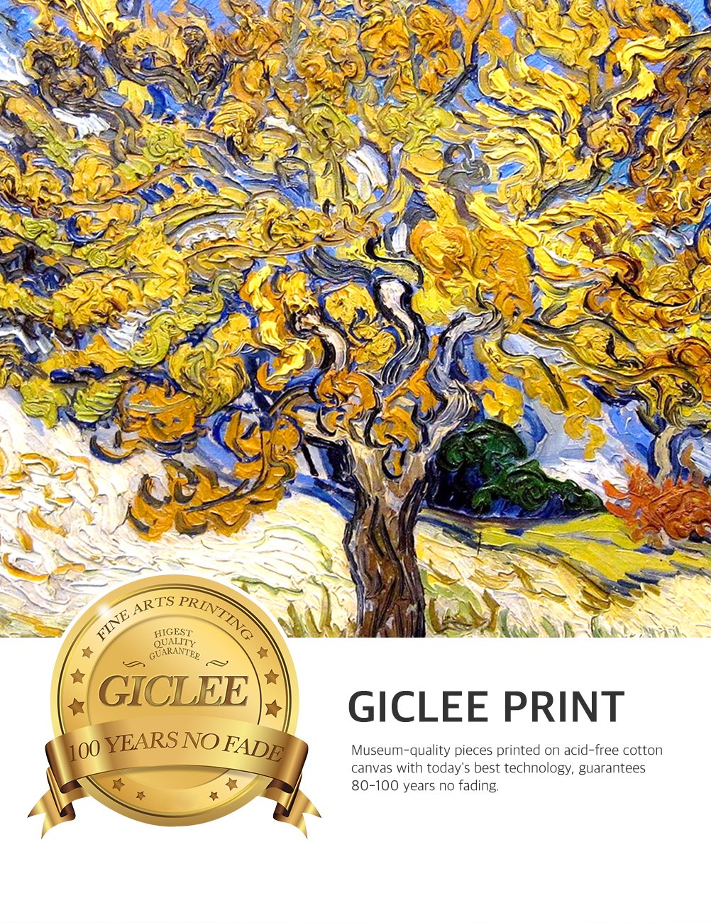 Decorarts - The Mulberry Tree, Vincent Van Gogh Art Reproduction. Giclee Prints Match With Golden Framed For Wall Decor. Picture