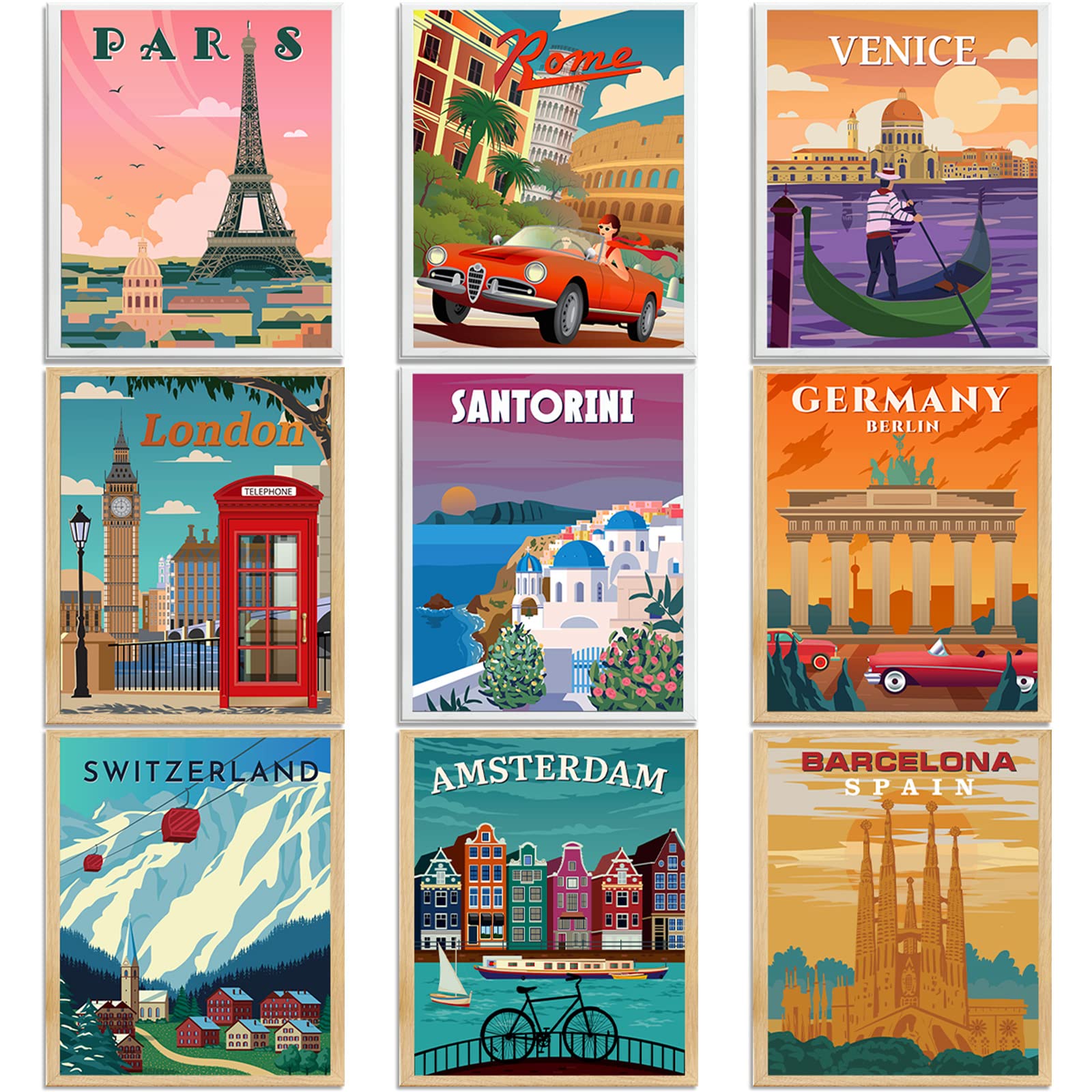 Outus 9 Pieces Vintage National Park Posters, National Park Art Prints Nature Wall Art and Mountain Print Set Abstract Travel Un