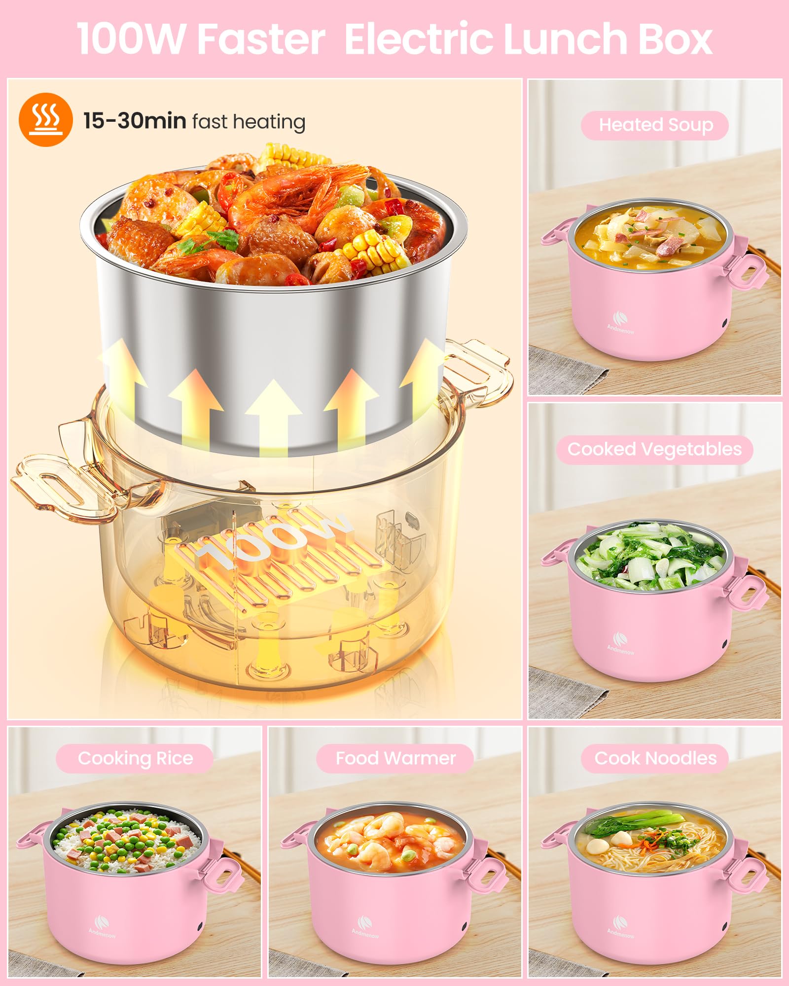 Portable Electric Lunch Box,Food Warmer Cooker,12/24/110V Heated Lunch Box for Car/Truck/Office- Ideal for Men & Women Gifts,100