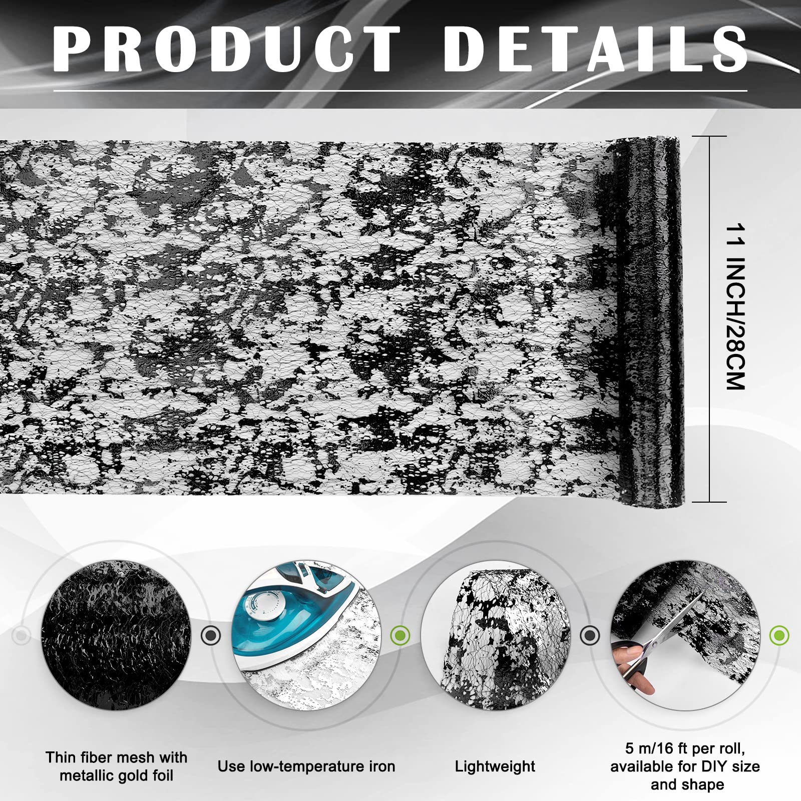 Tiosggd Black Table Runner 11''X192'', Sequin Glitter Metallic Foil Thin Mesh Table Runners Roll, Black Centerpiece Table Decor