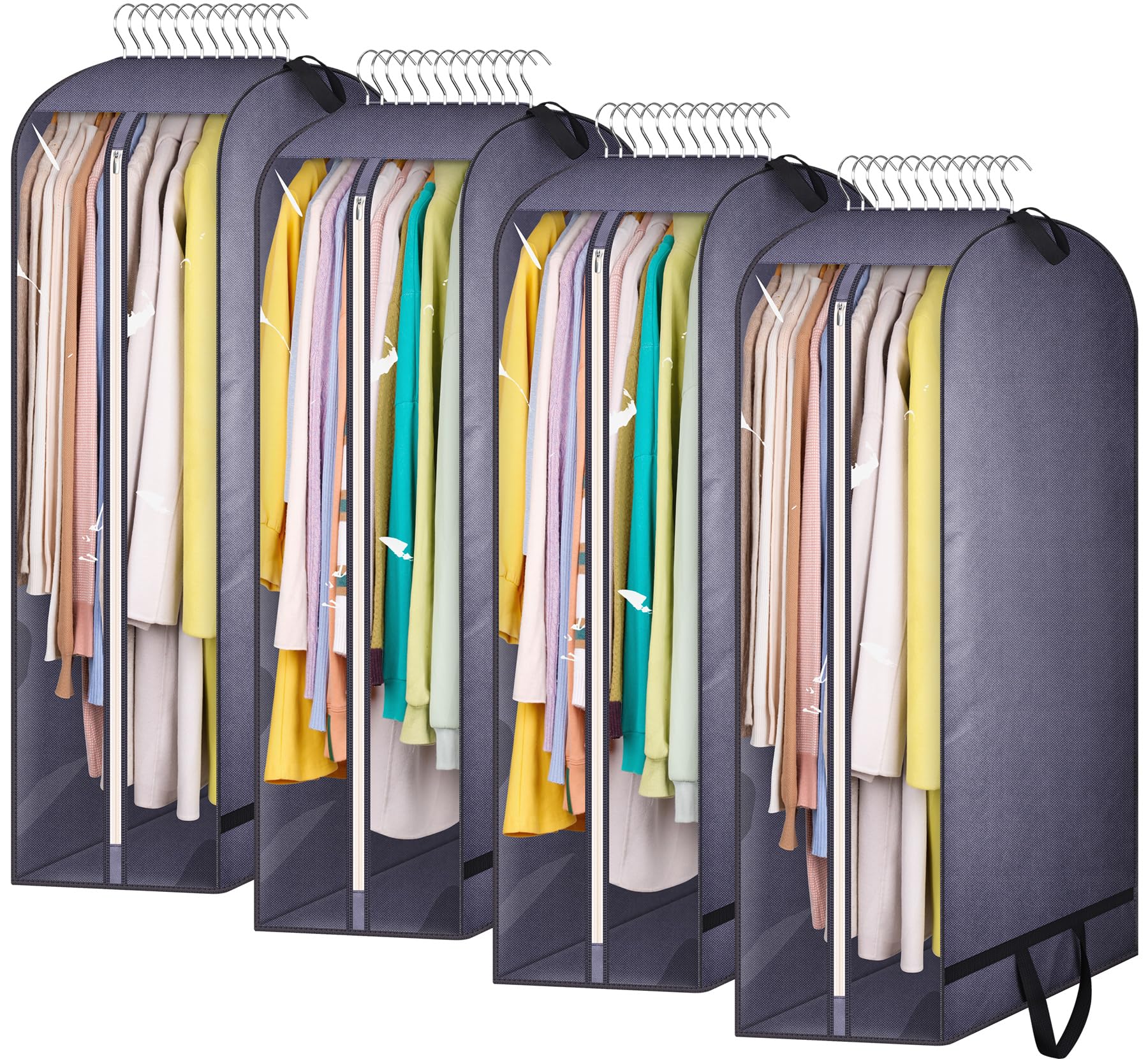 KIMBORA 10 Gusseted Clear Garment Bags for Hanging Clothes Storage, 43 Suit Bags for Closet Storage with Handles, Garment Covers