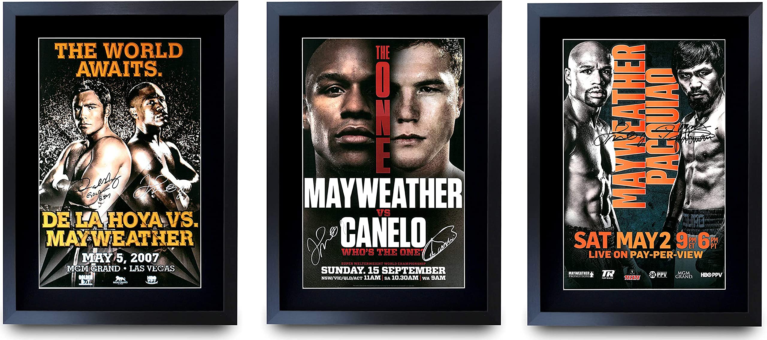 HWC Trading Mayweather Bouts Manny Pac, Canelo & De La Hoya 16 x 12 inch Gifts Printed Signed Autograph Picture for Boxer Memora