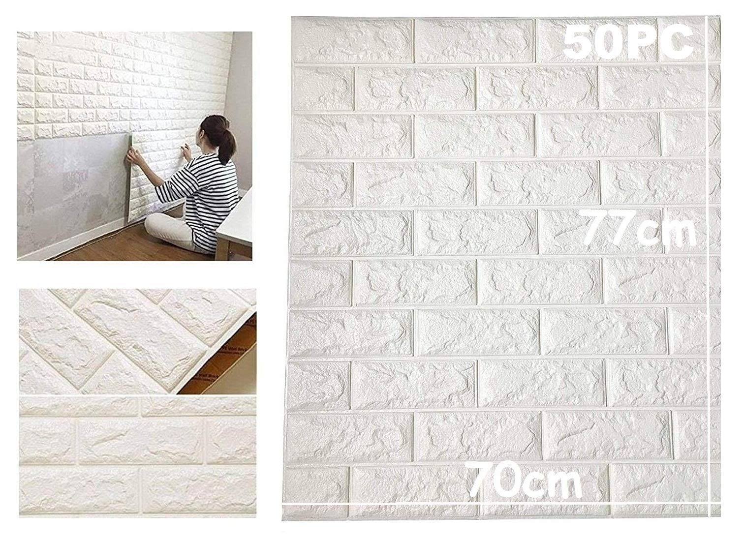 Lukzer 50PCs Self-Adhesive 3D PE Foam Brick Waterproof Wallpaper Wall Sticker/Living Room Office Balcony Home Restaurant Bar Hot