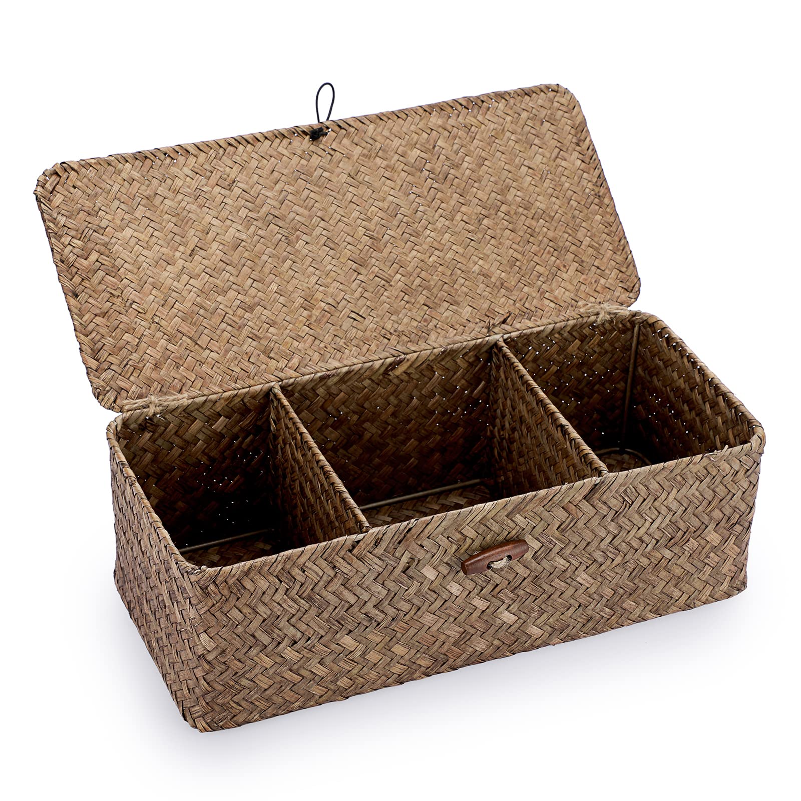 Hipiwe Storage Basket With Lid 3 Compartment Toilet Tank Toilet Paper Basket Holder Handwoven Wicker Basket Home Organizer Bin F