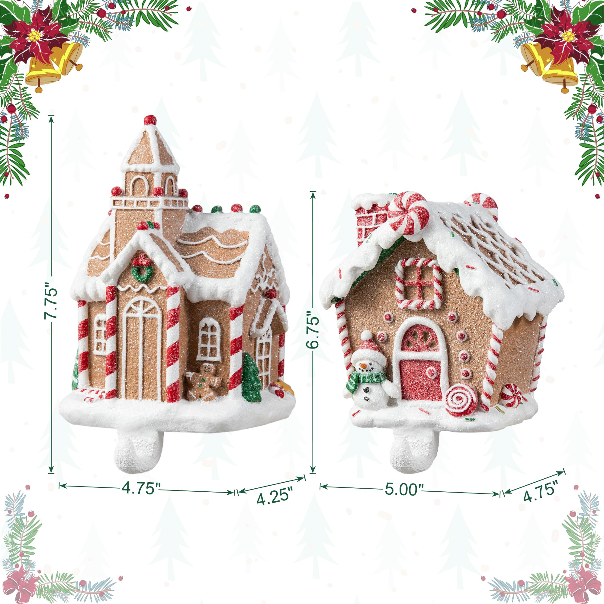 Glitzhome Christmas Stocking Holder, Set of 2 Resin Gingerbread House Hanger Hooks for Fireplace Counter Window Xmas Holiday Dec