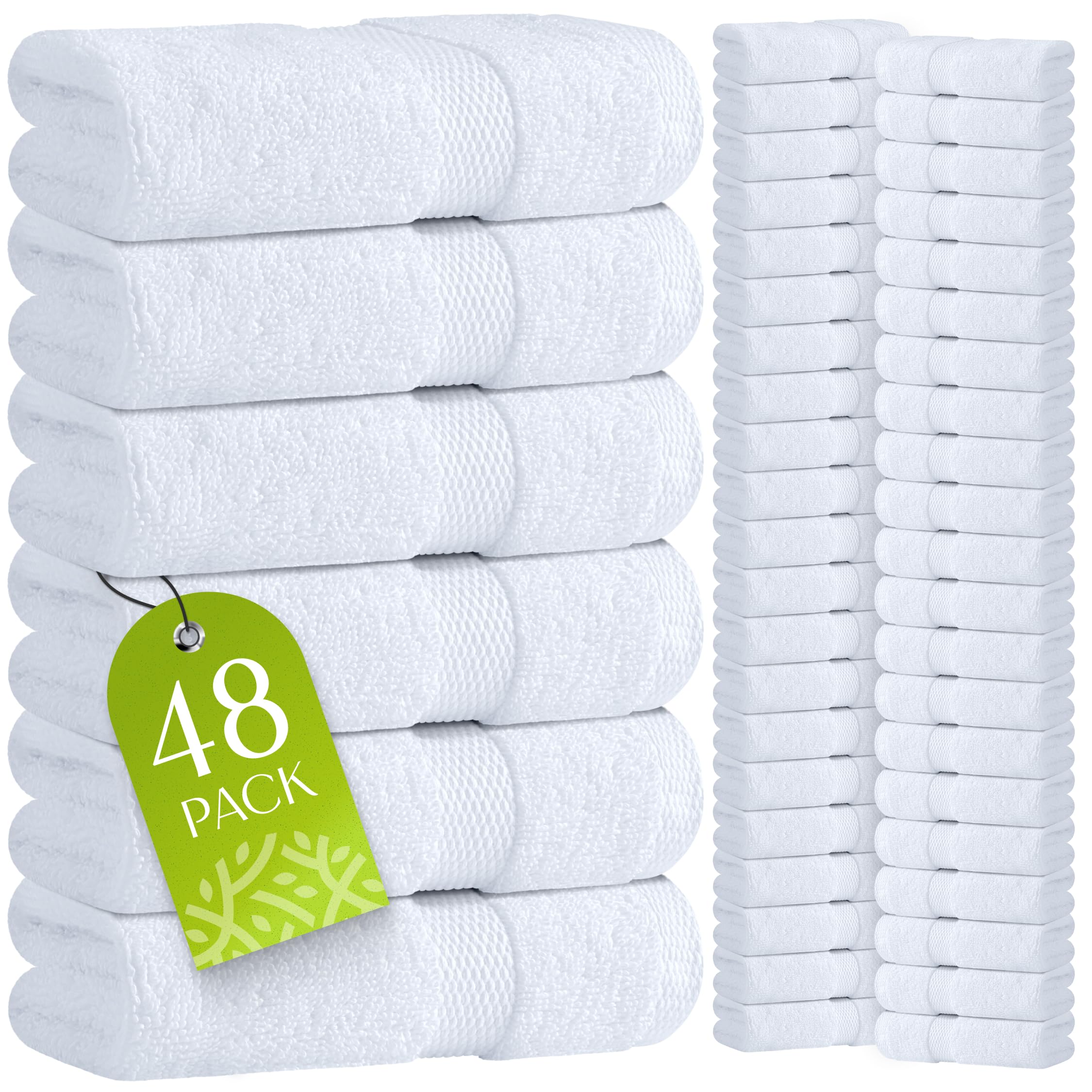 Wealuxe White Washcloths for Body and Face Towel  Cotton Wash Cloths Bulk 48 Pack  Flannel Spa Fingertip Wash Clothes 12x12 Inch  Soft Absorbent Gym Towels