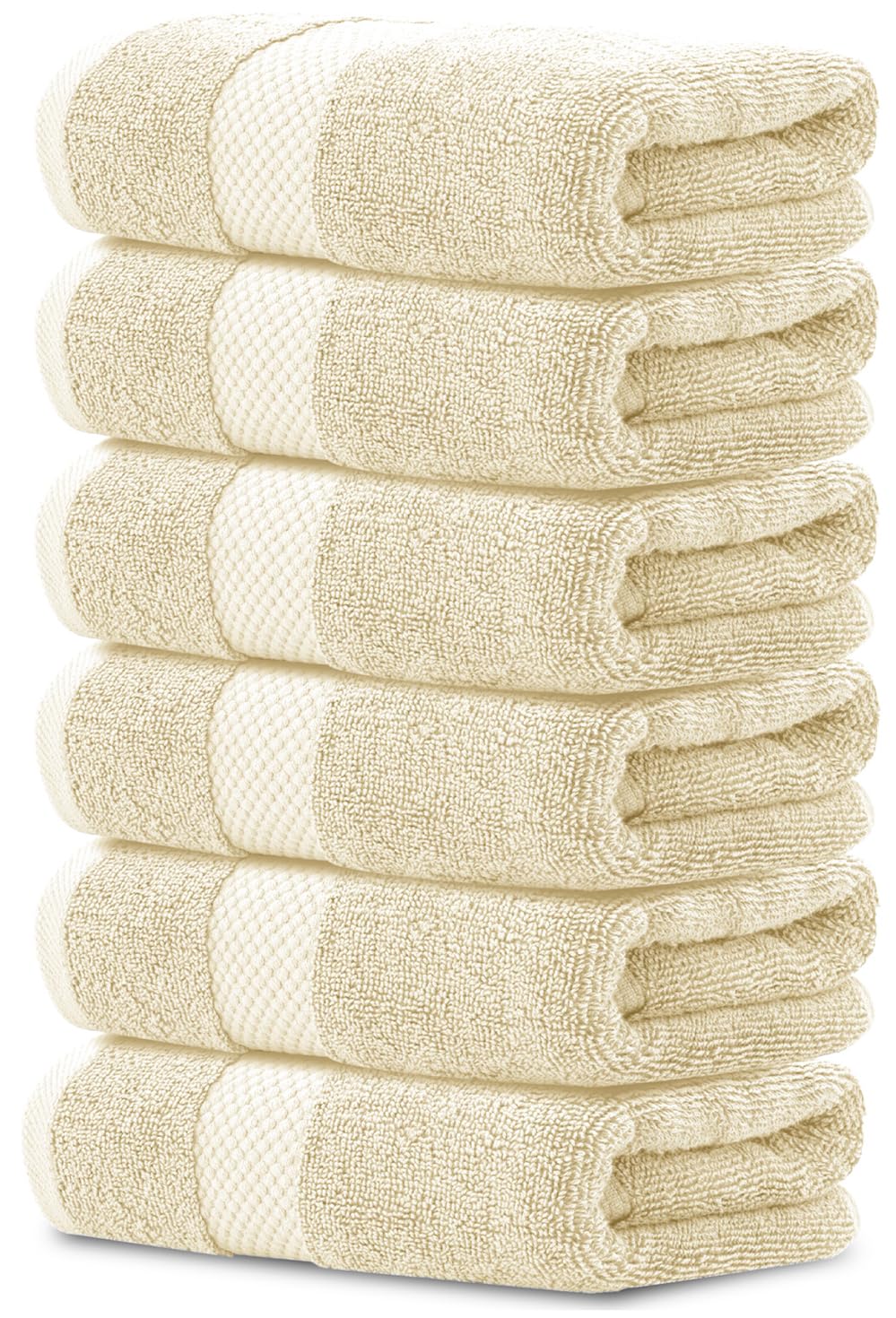 White Classic Luxury Hand Towels | Cotton Hotel spa Bathroom Towel | 16x30 | 6 Pack | Beige