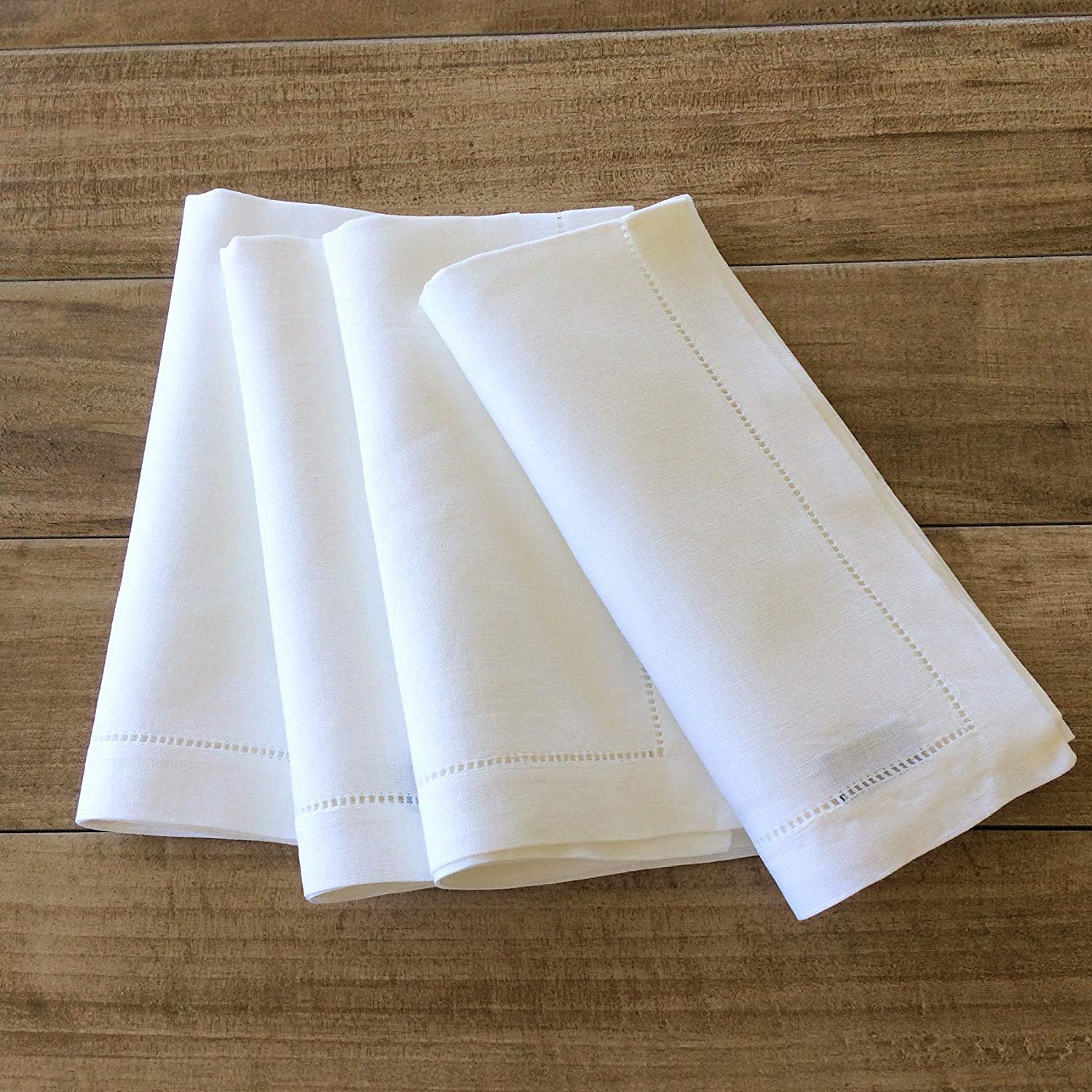 White Linen Hem Stitch Dinner Napkins - Set Of 6 20''X20''-Ladder Hemstitch 100% Linen Cloth Napkins
