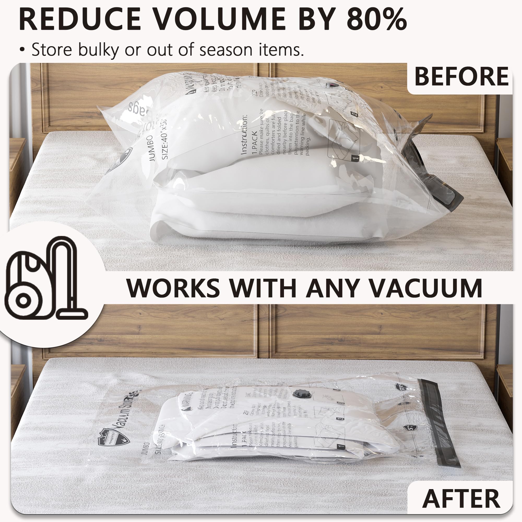 SUOCO Vacuum Storage Bags (8 Combo)  (2 Jumbo  2 Large  2 Medium  2 Small) Space Saver Bags for Clothes  Bedding  Pillows  Comforters  Blankets Storage  Vacuum Sealer Compression Airtight Bags with Travel Hand Pump