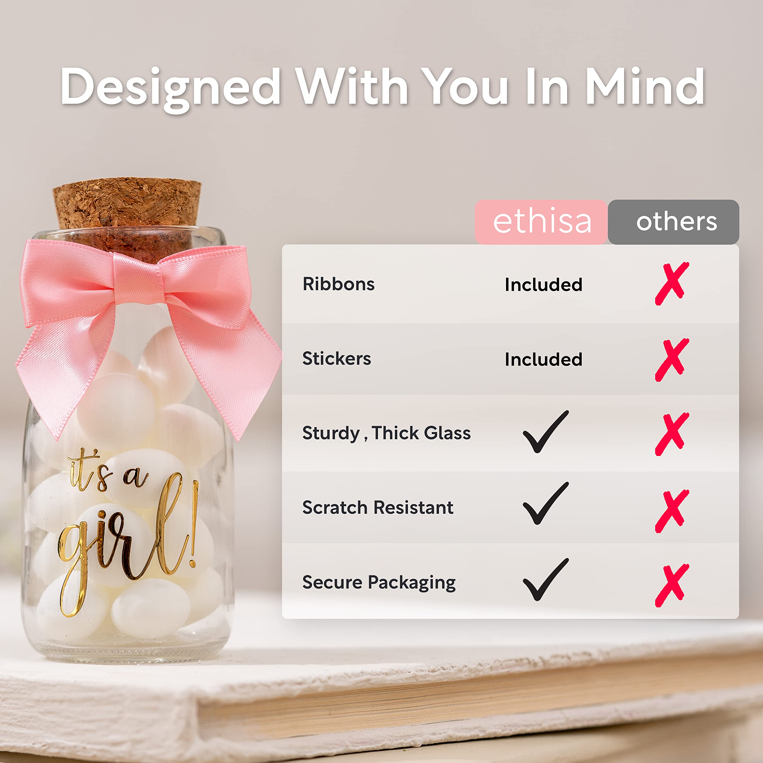 Ethisa 12 Pack It'S A Girl Milk Glass Bottles With Ribbons And Stickers - Vintage Baby Shower Favors For Guests And Table Center