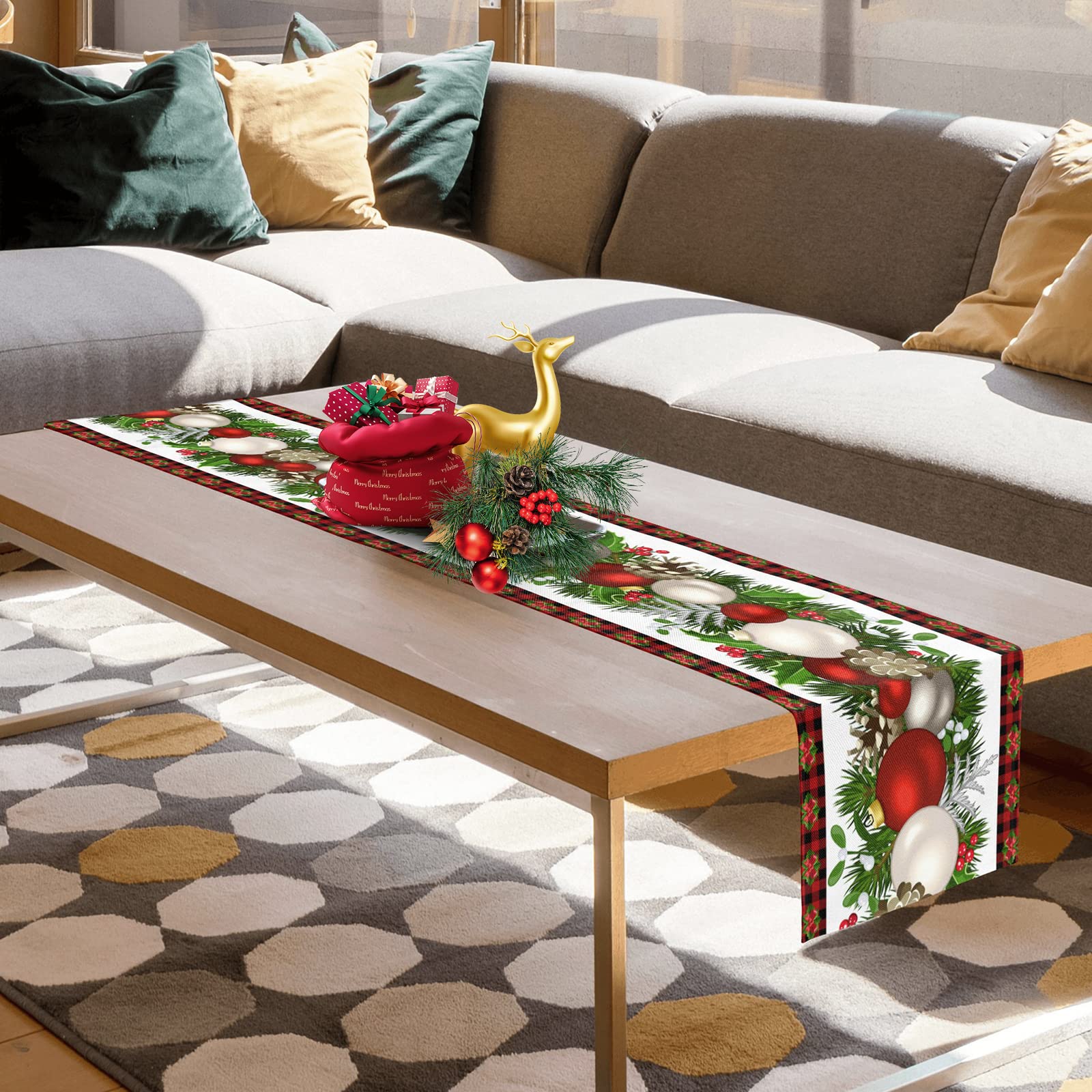 Christmas Table Runner 13''X72'' Christmas Streamer Buffalo Check Plaid Table Runners Seasonal Winter Xmas Holiday Kitchen Dinin