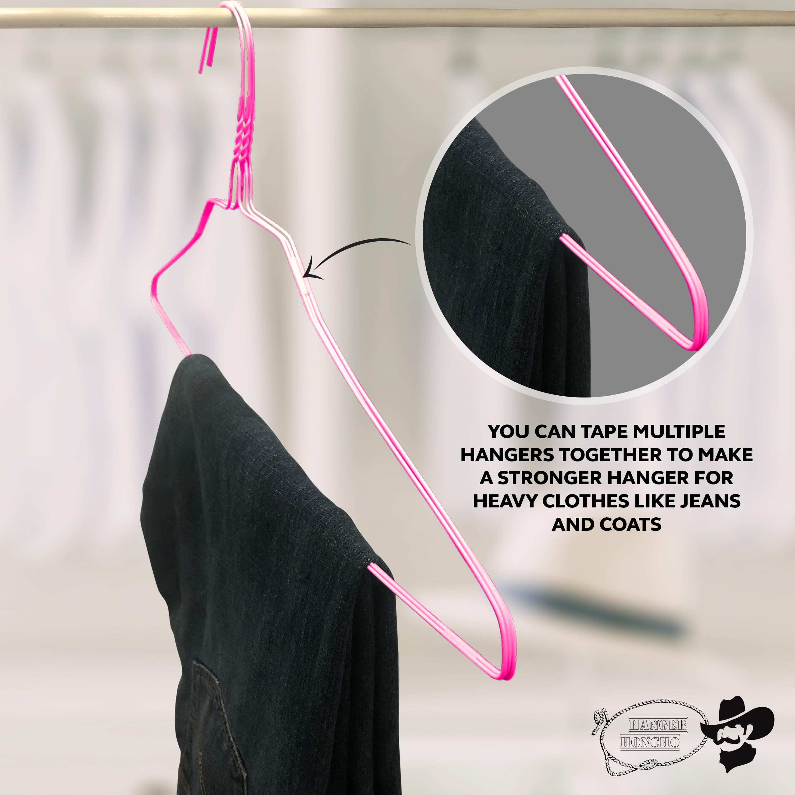 50 Wire Hangers - Pink Metal Hangers In Bulk - 18 Inch Thin, Lightweight, Bendable, Standard Dry Cleaner Coated Steel Hangers