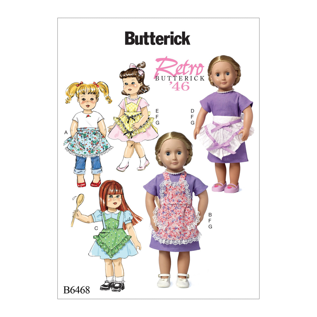 Mccall Pattern Company B6468Osz 18 Doll Aprons And Dress, One Size