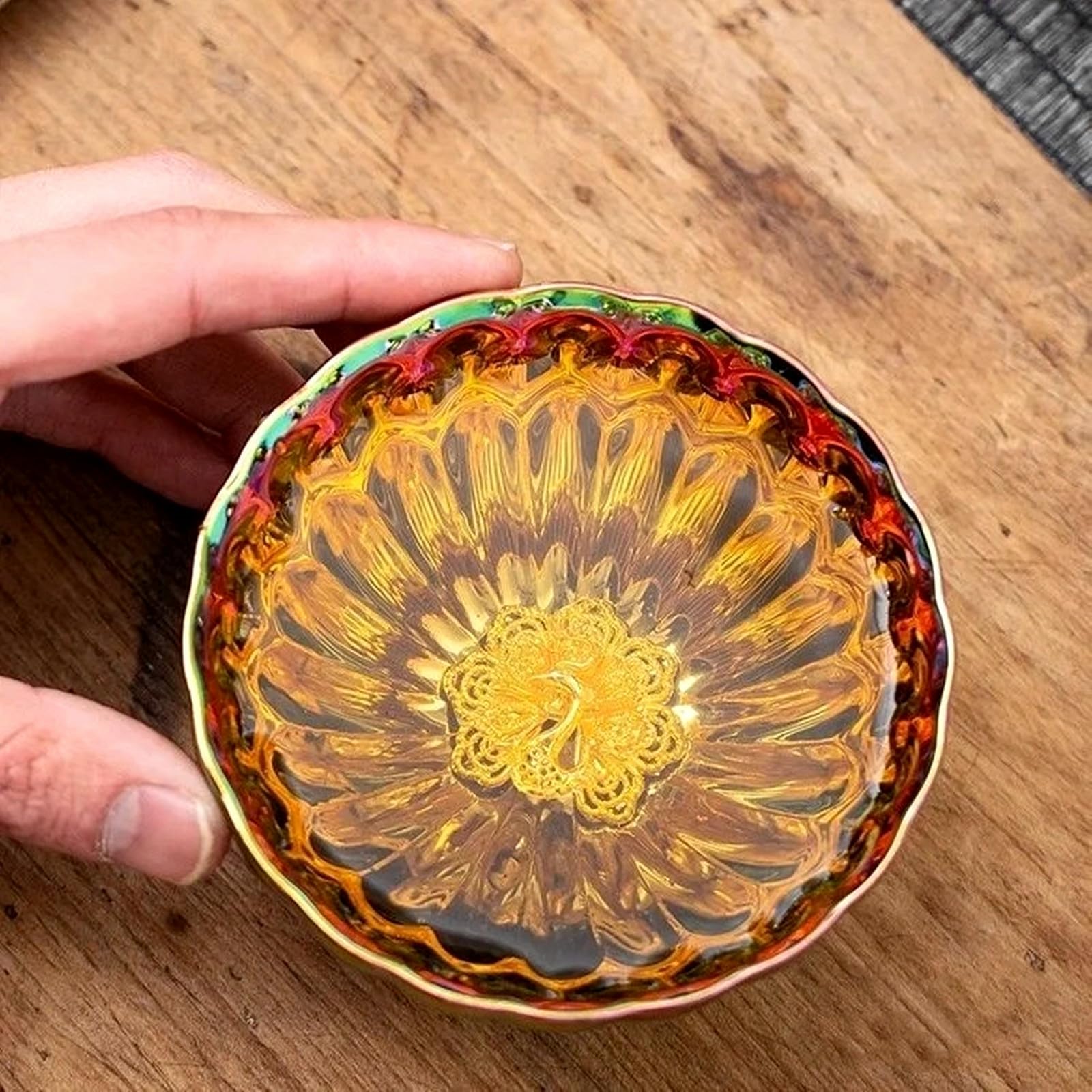 Hohcna Jianzhan Tenmoku Tea Cup With Golden Peacock, 3D Chinese Kungfu Tea Cup Porcelain Master Teacup - 5 Oz