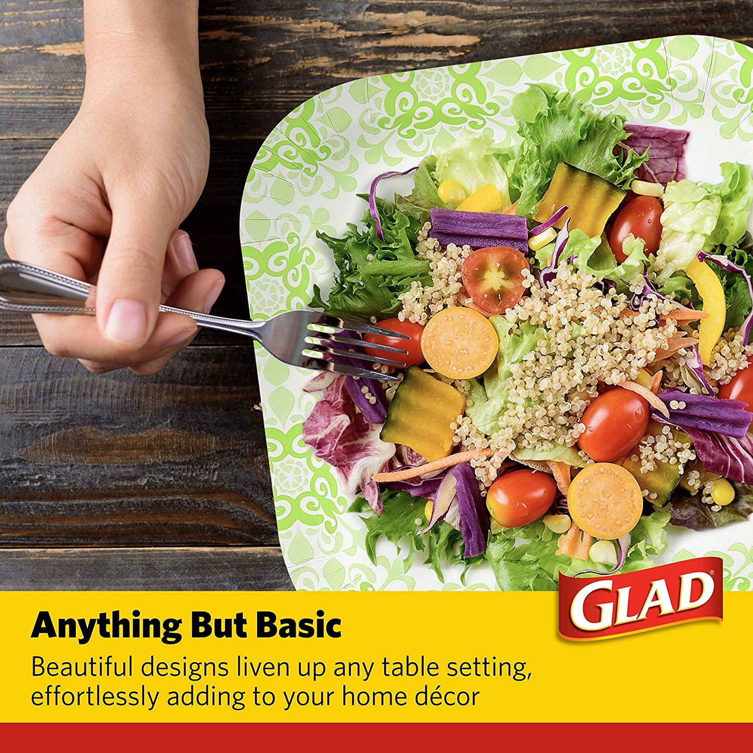 Glad Square Disposable Paper Plates For All Occasions | New & Improved Quality | Soak Proof, Cut Proof, Microwaveable Heavy Duty