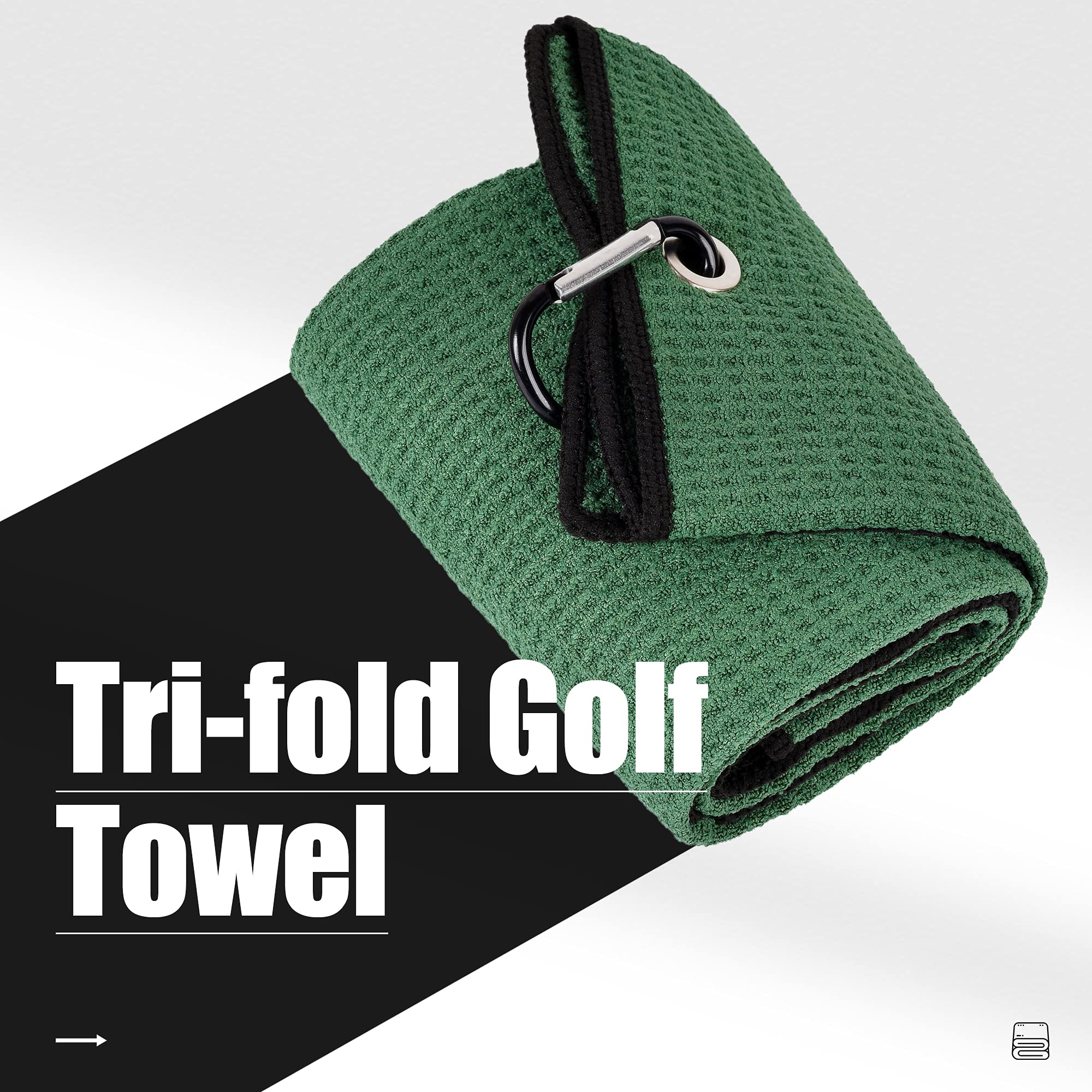 Mile High Life Tri-fold Golf Towel  Premium Microfiber Fabric  Waffle Pattern  with Heavy Duty Carabiner Clip  Green Golf Towel for Men and Women  16x21 (Green)