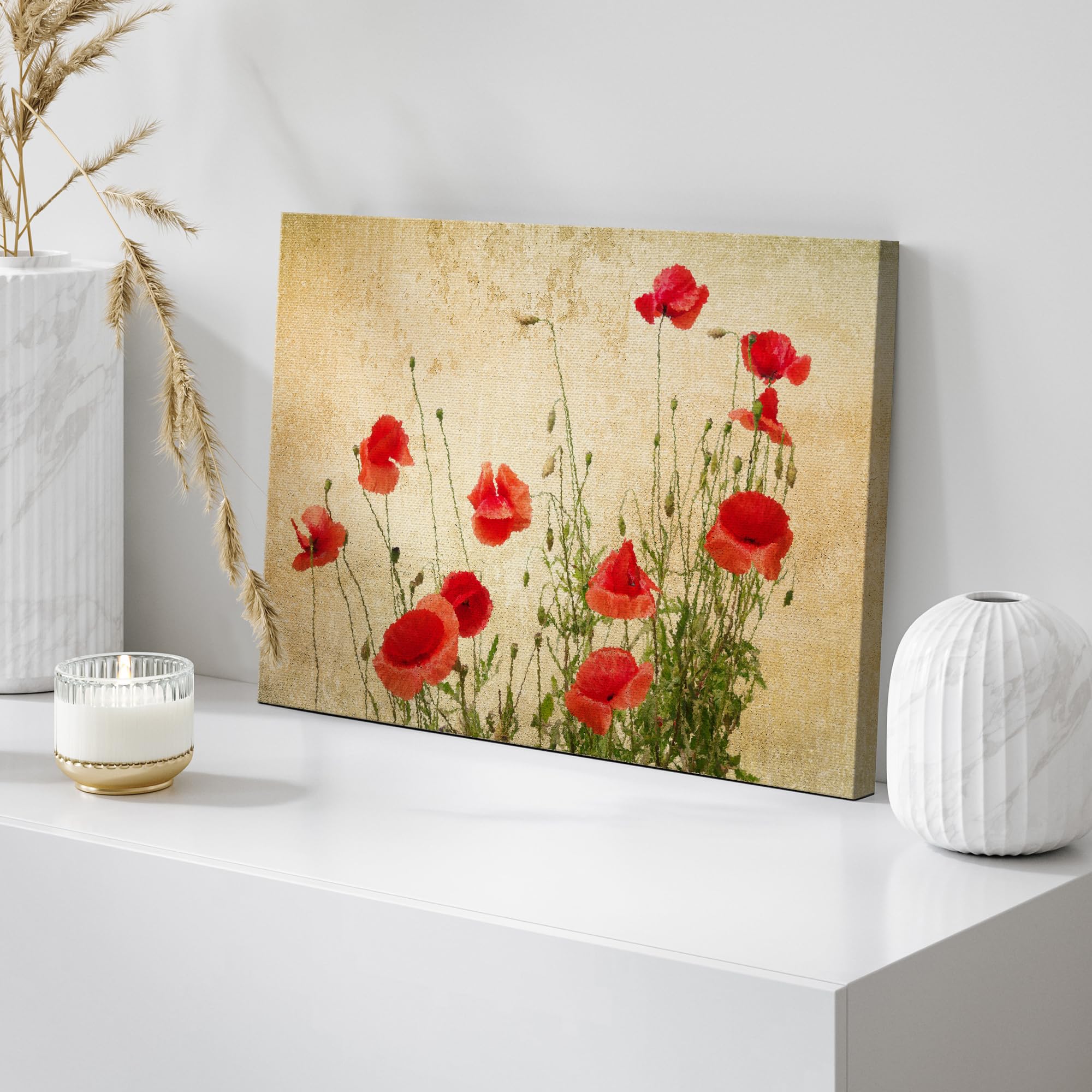 Wall26 - Canvas Wall Art - Red Poppy Flowers On Vintage Abstract Background - Gallery Wrap Modern Home Art | Ready To Hang - 16X