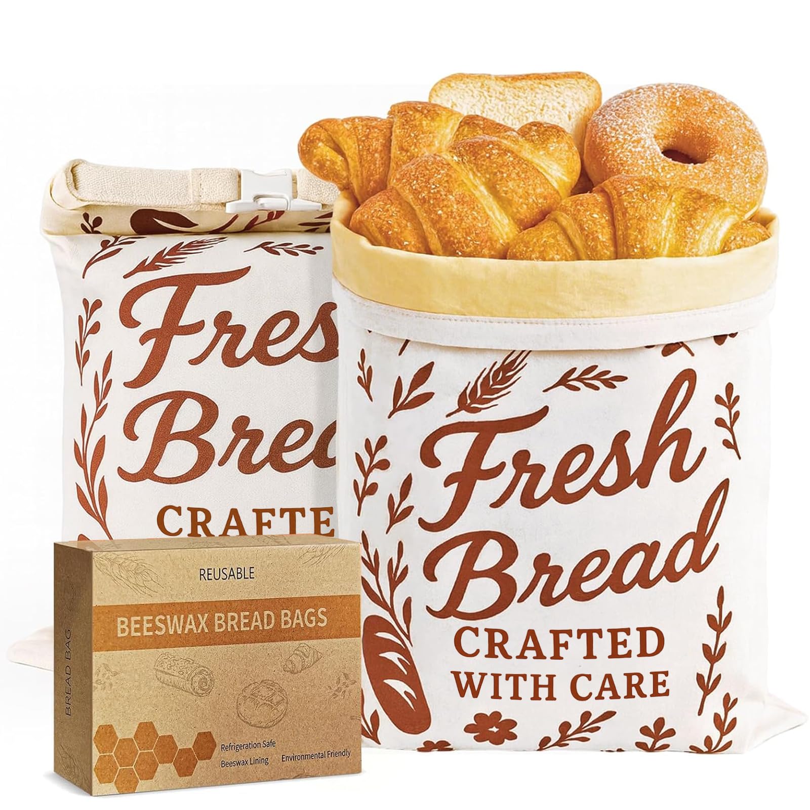 Beeswax Bread Bags for Sourdough & Homemade Bread XL 17x13 Inch, Reusable Bags for Homemade Bread Sourdough, 2 Packs Cotton Brea