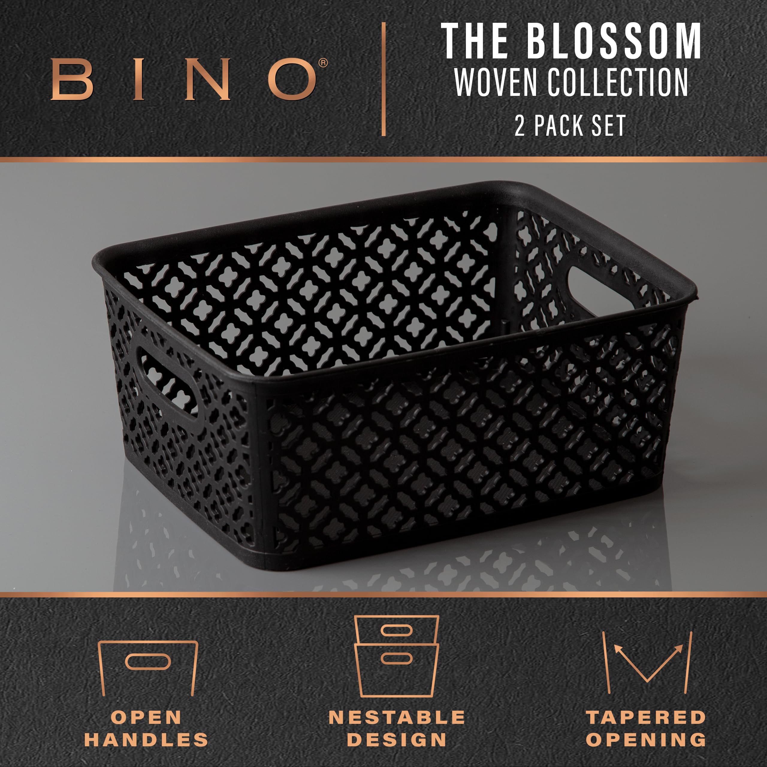 Bino L Plastic Storage Baskets, Medium - White | The Blossom Collection L Multi-Use Organizer Bin L Built-In Handles L Plastic W