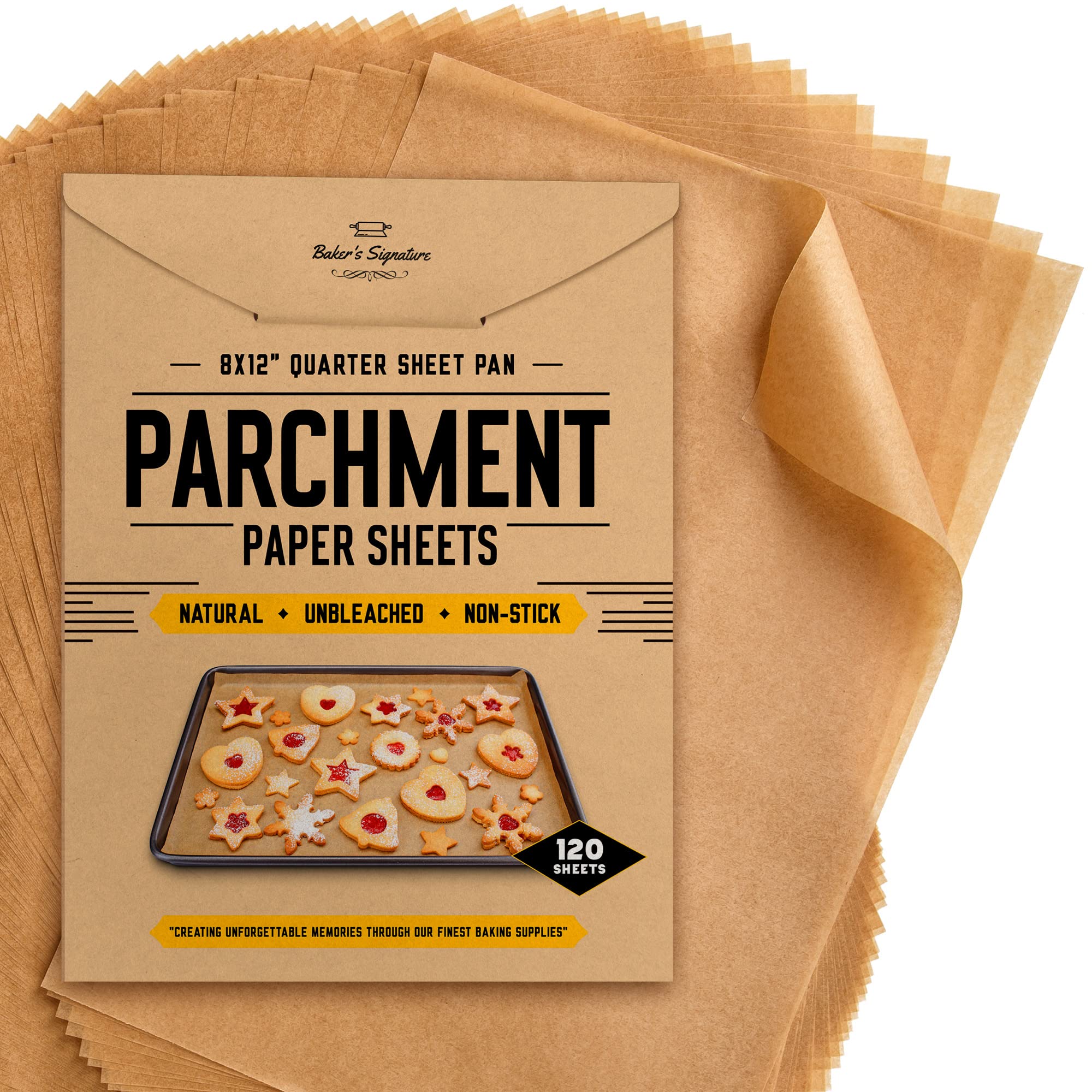 Quarter Sheet Pans 8X12 Inch Pack Of 120 Parchment Paper Baking Sheets By Bakers Signature | Precut Silicone Coated & Unbleached