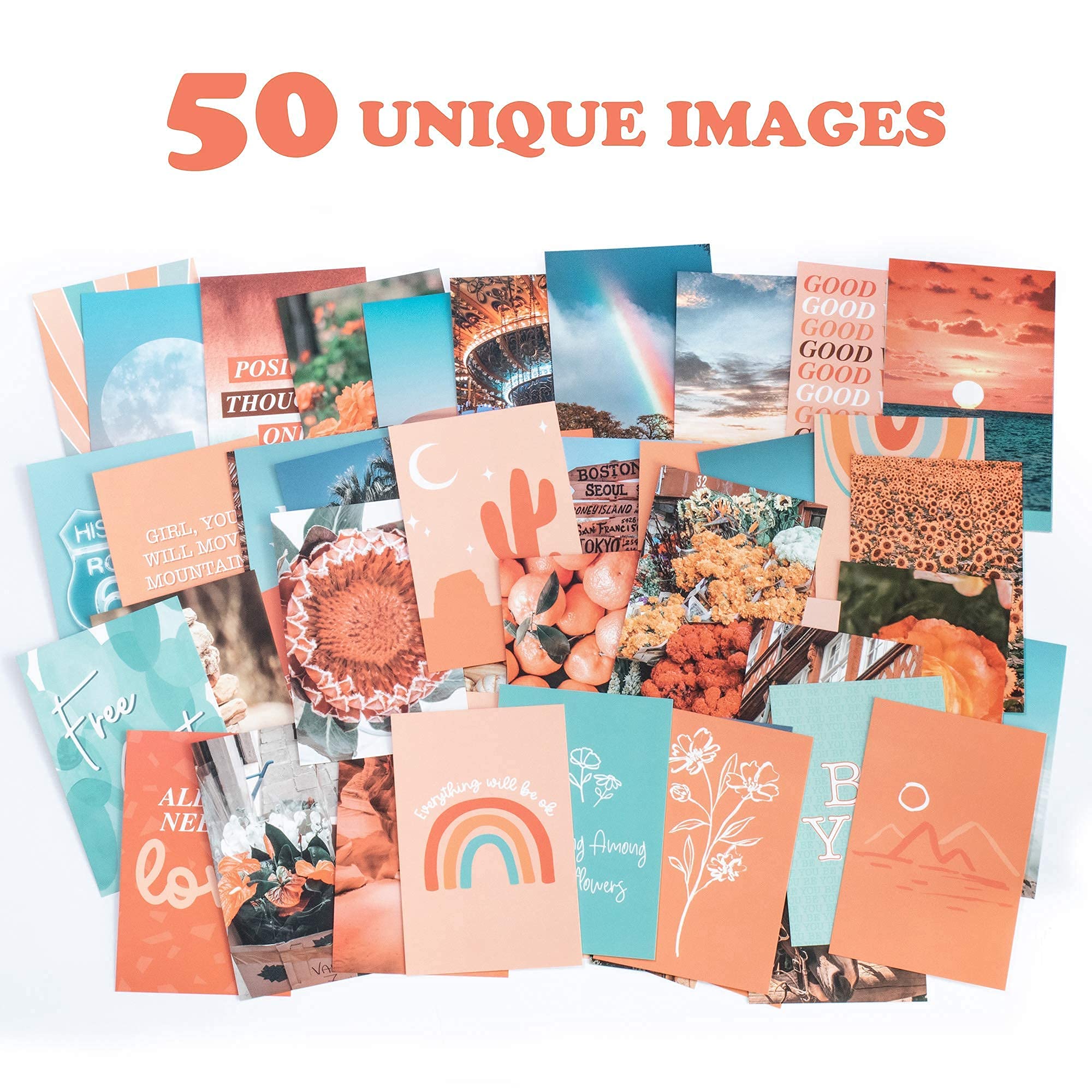 Artivo Peach Teal Wall Collage Kit for Aesthetic Pictures  50 Set 4x6 inch  VSCO Girls Bedroom Decor  Cute Boho Wall Decor  Dorm Photo Collection