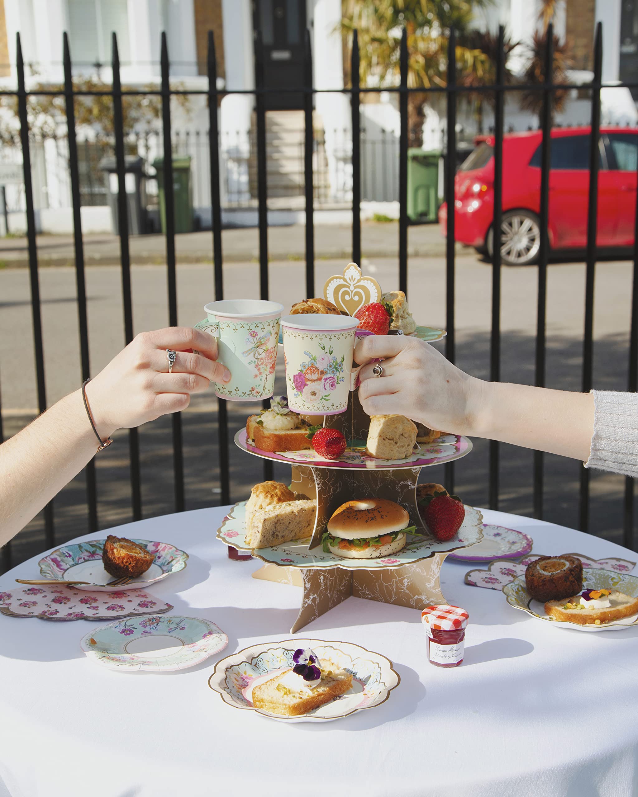 Talking Tables Ts6-Cupset Disposable Truly Scrumptious Party Vintage Floral Tea Cups And Saucer Sets, Mint Green