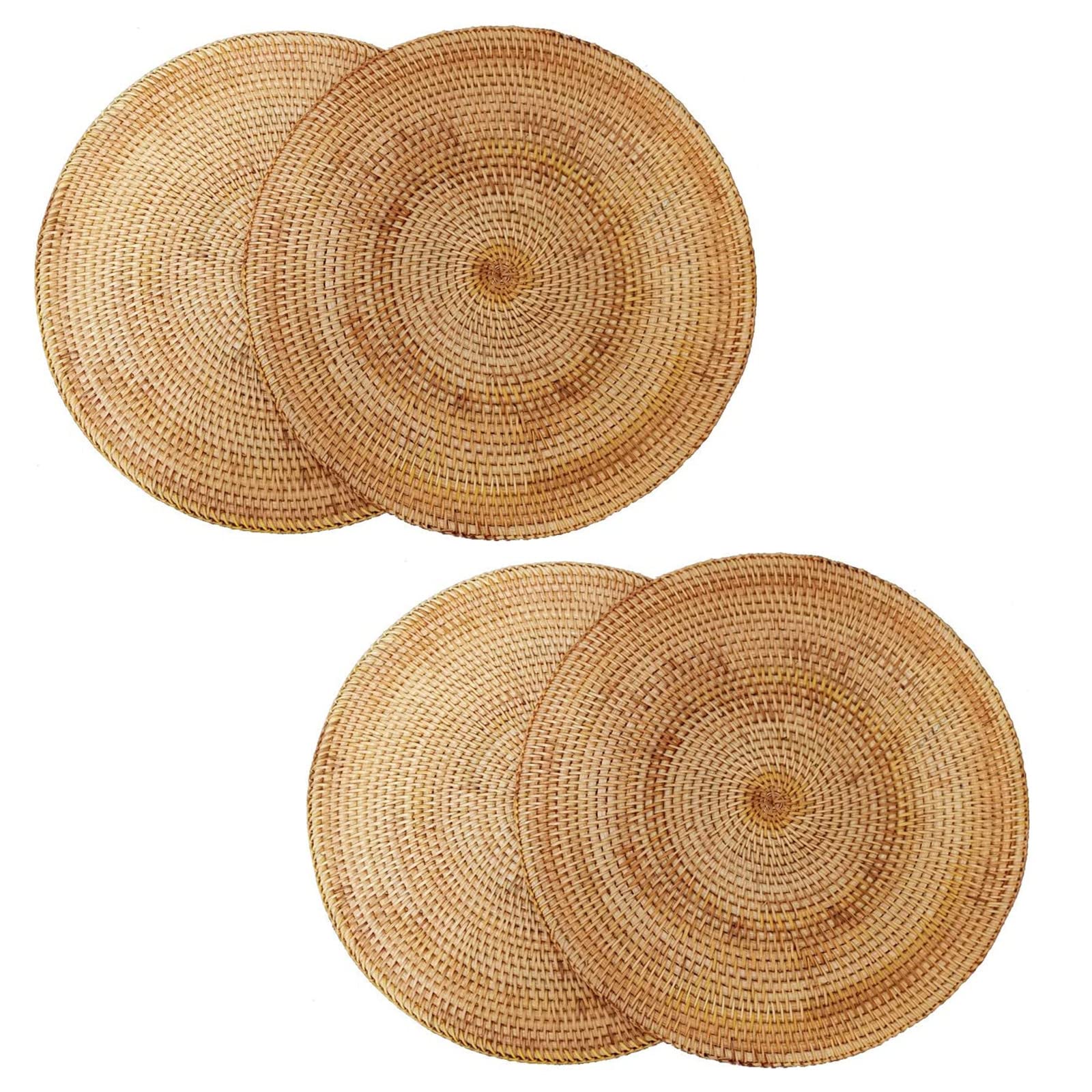 4Packs Round Rattan Table Mats, Set Of 4 12 Inch Woven Kitchen Placemats, Handmade Decorative Dish Trivet Mat For Dining Room, C
